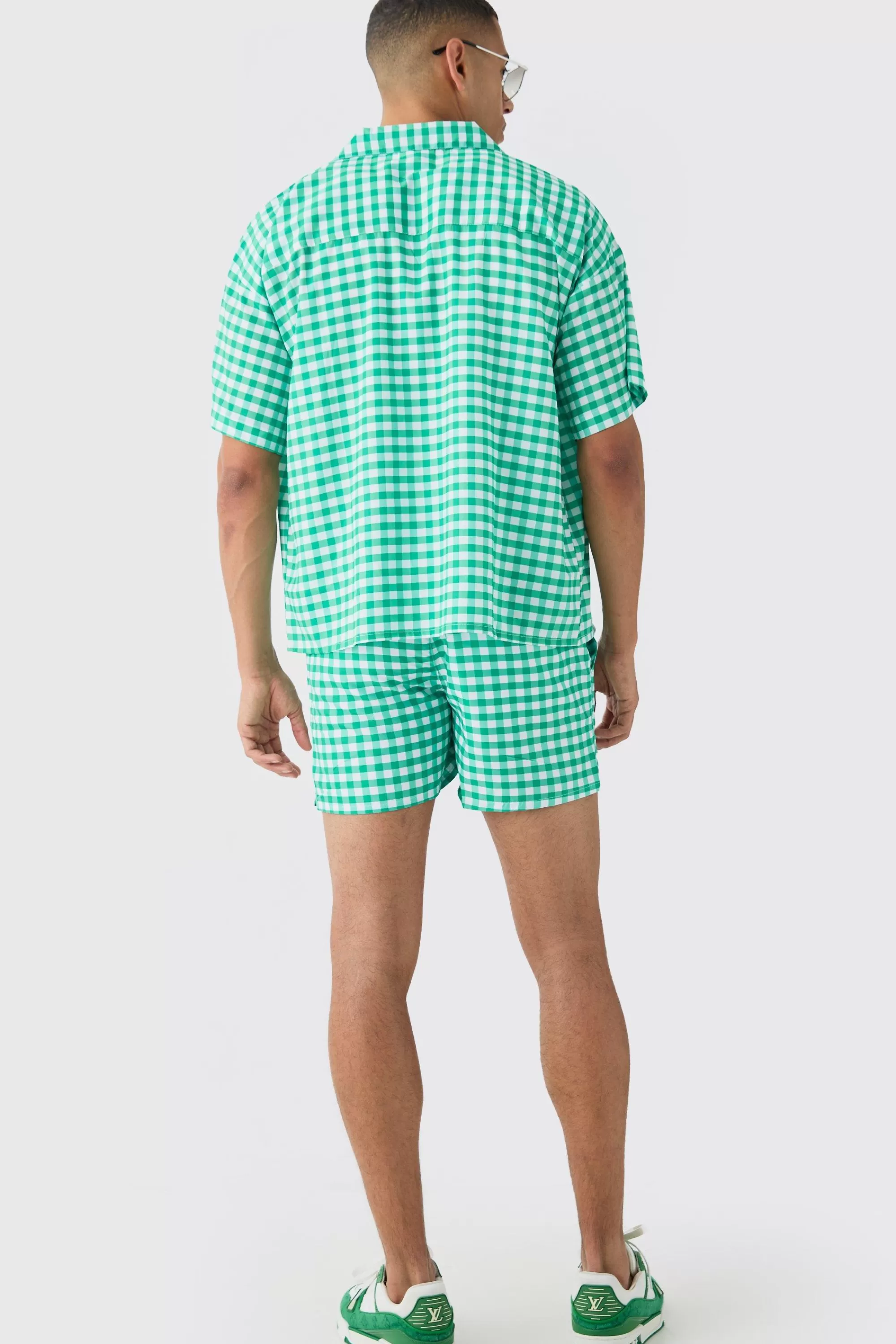 boohooMAN Gingham Shirt & Swim Short Set | UK