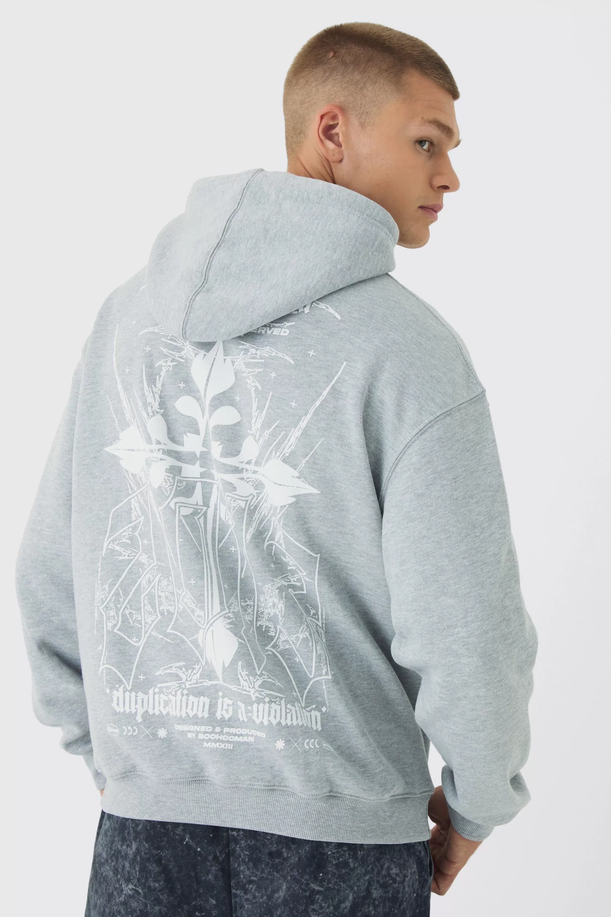 boohooMAN Gothic Cross Print Hoodie | UK