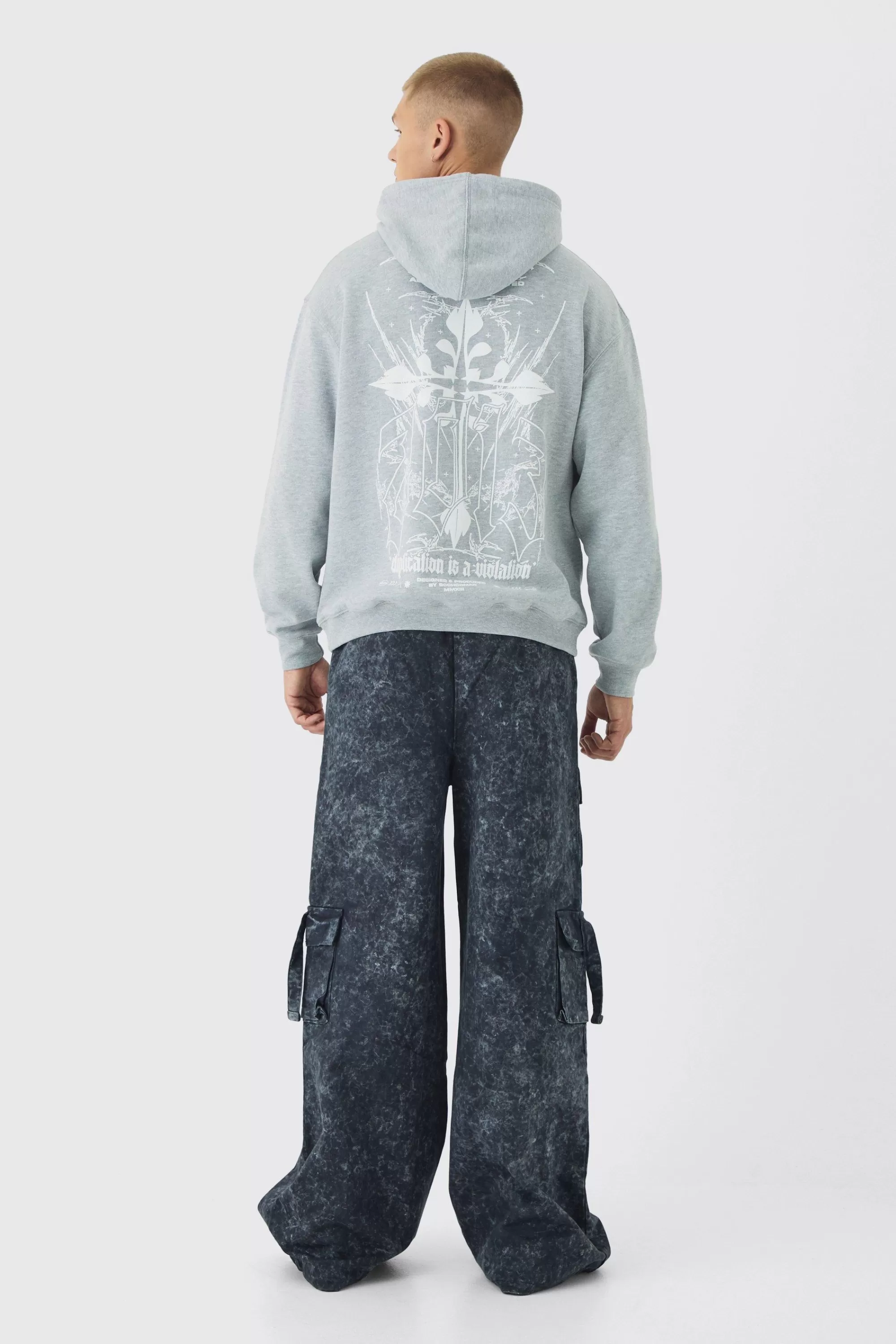 boohooMAN Gothic Cross Print Hoodie | UK