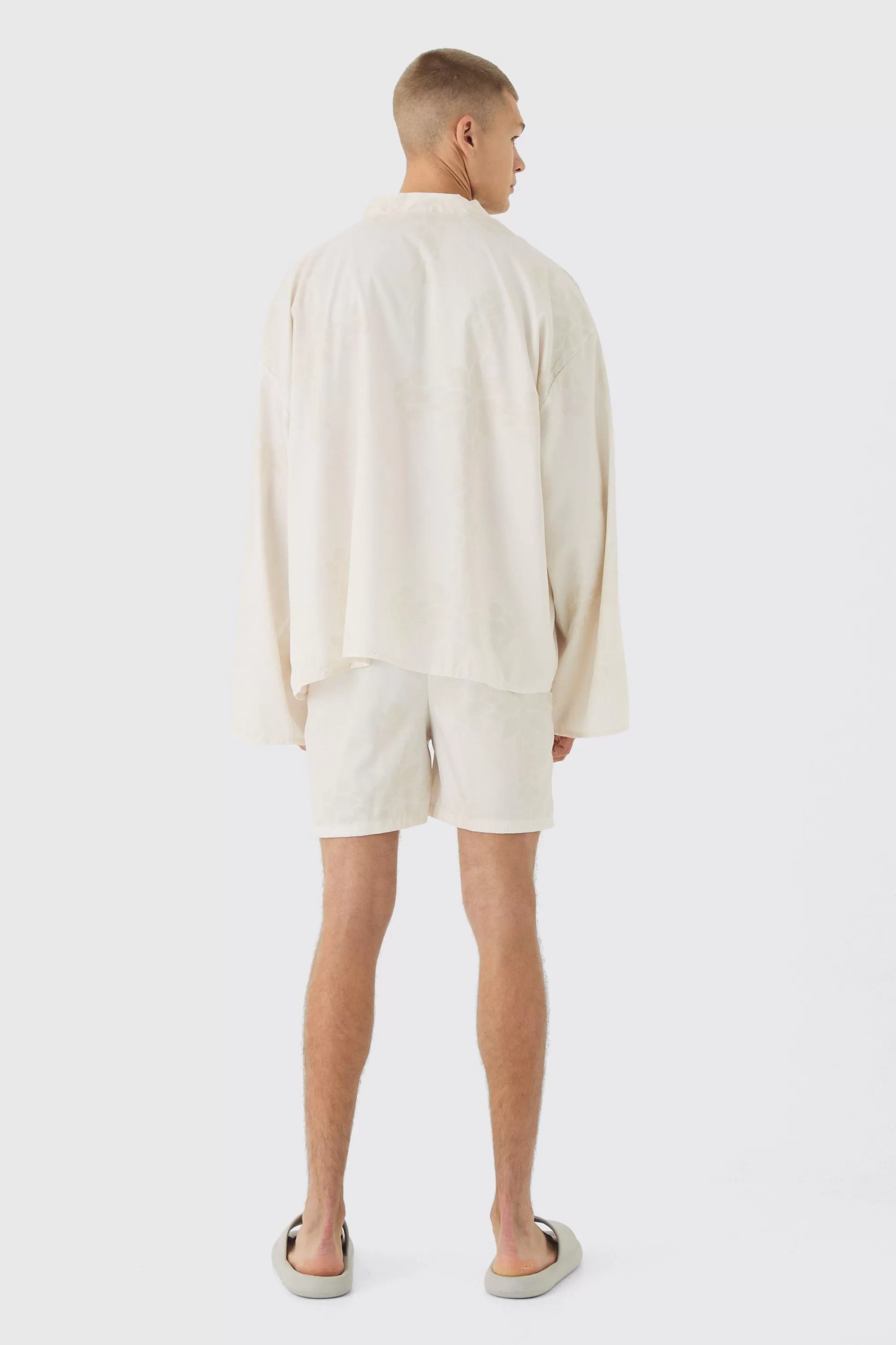 boohooMAN Gothic Print Kimono Shirt & Swim Short Set | UK