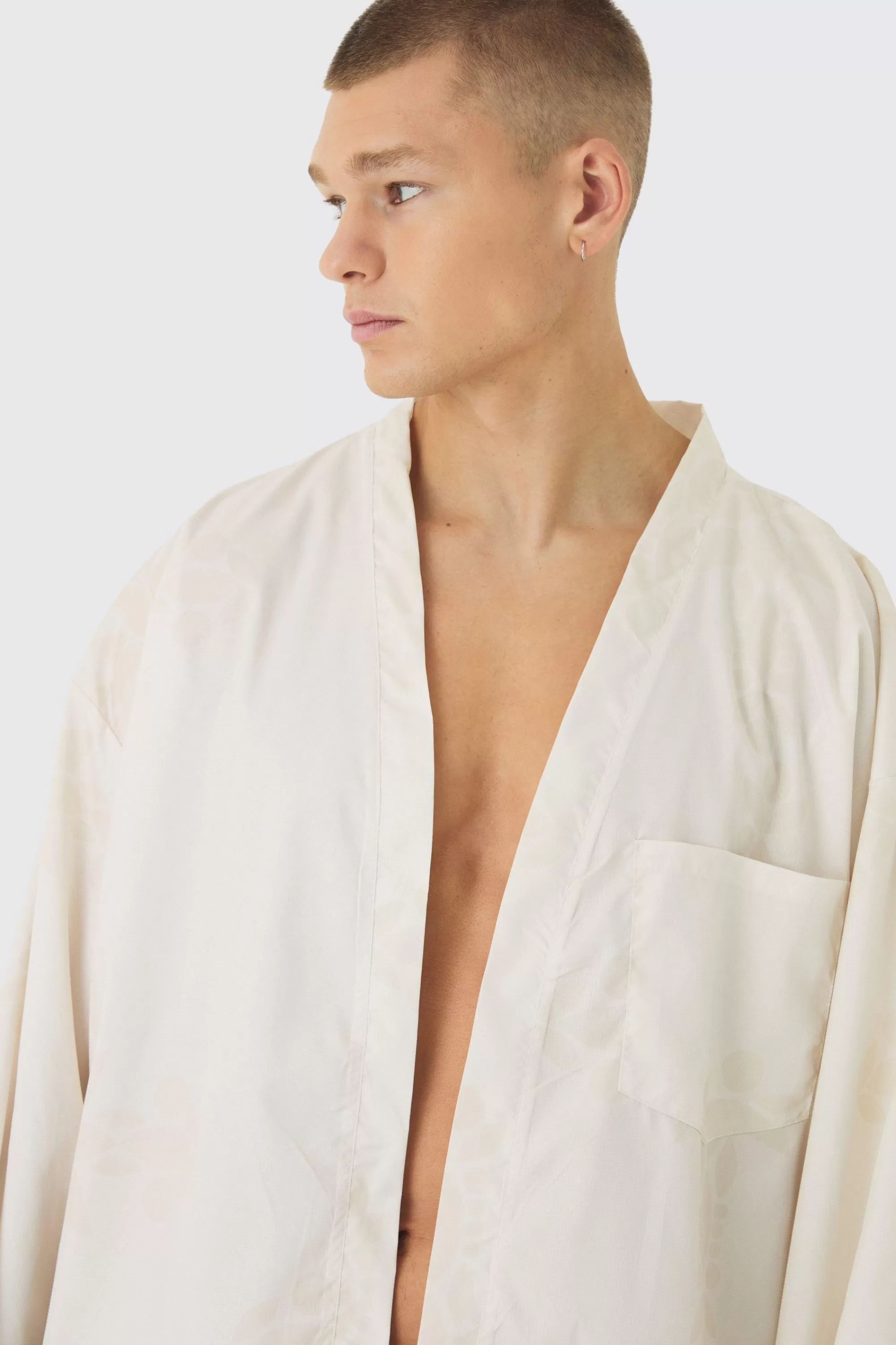 boohooMAN Gothic Print Kimono Shirt & Swim Short Set | UK