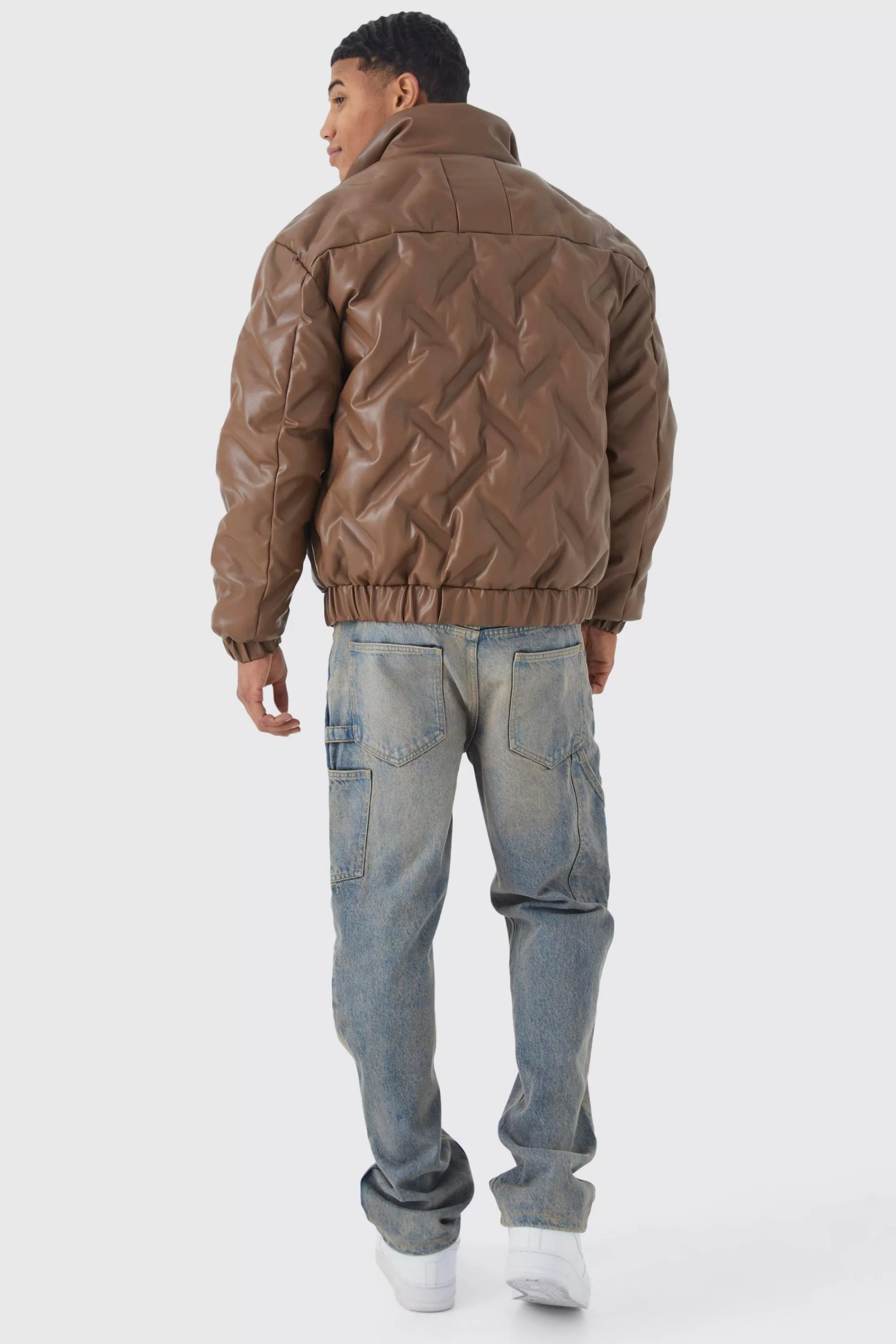 boohooMAN Heat Seal Pu Funnel Neck Puffer | UK