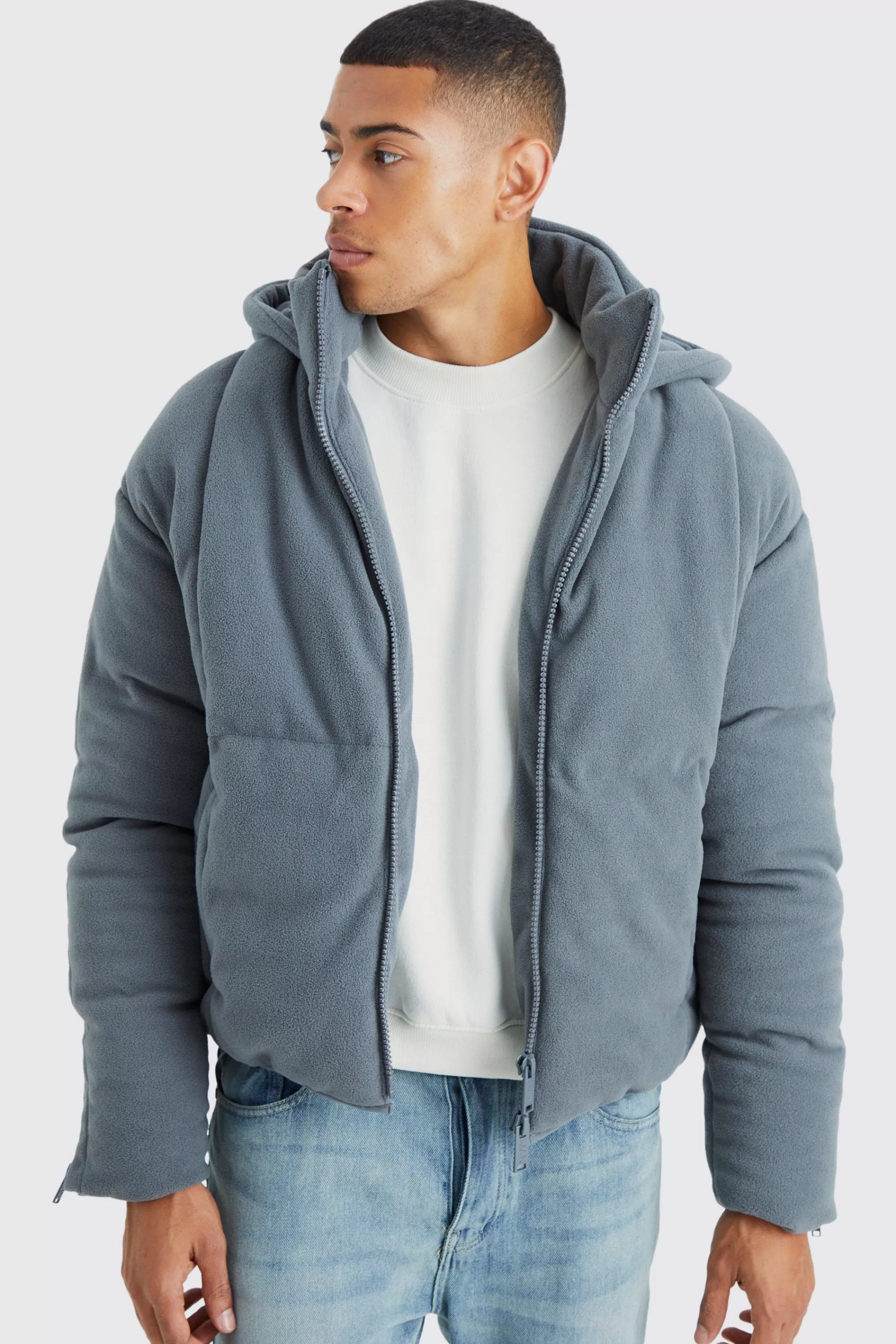 boohooMAN Heavy Fleece Hooded Puffer | UK