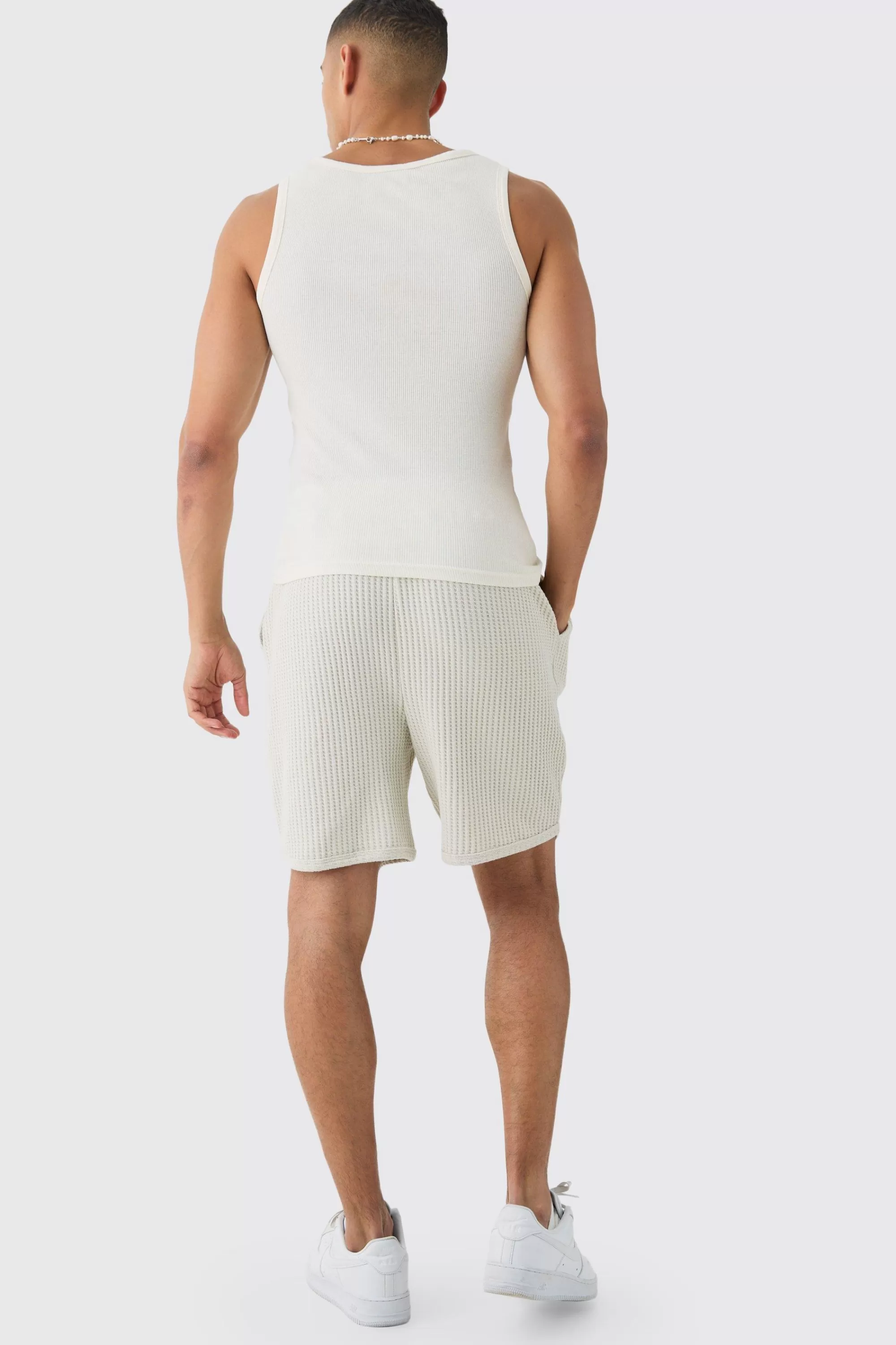 boohooMAN Heavy Jumbo Waffle Volley Short | UK