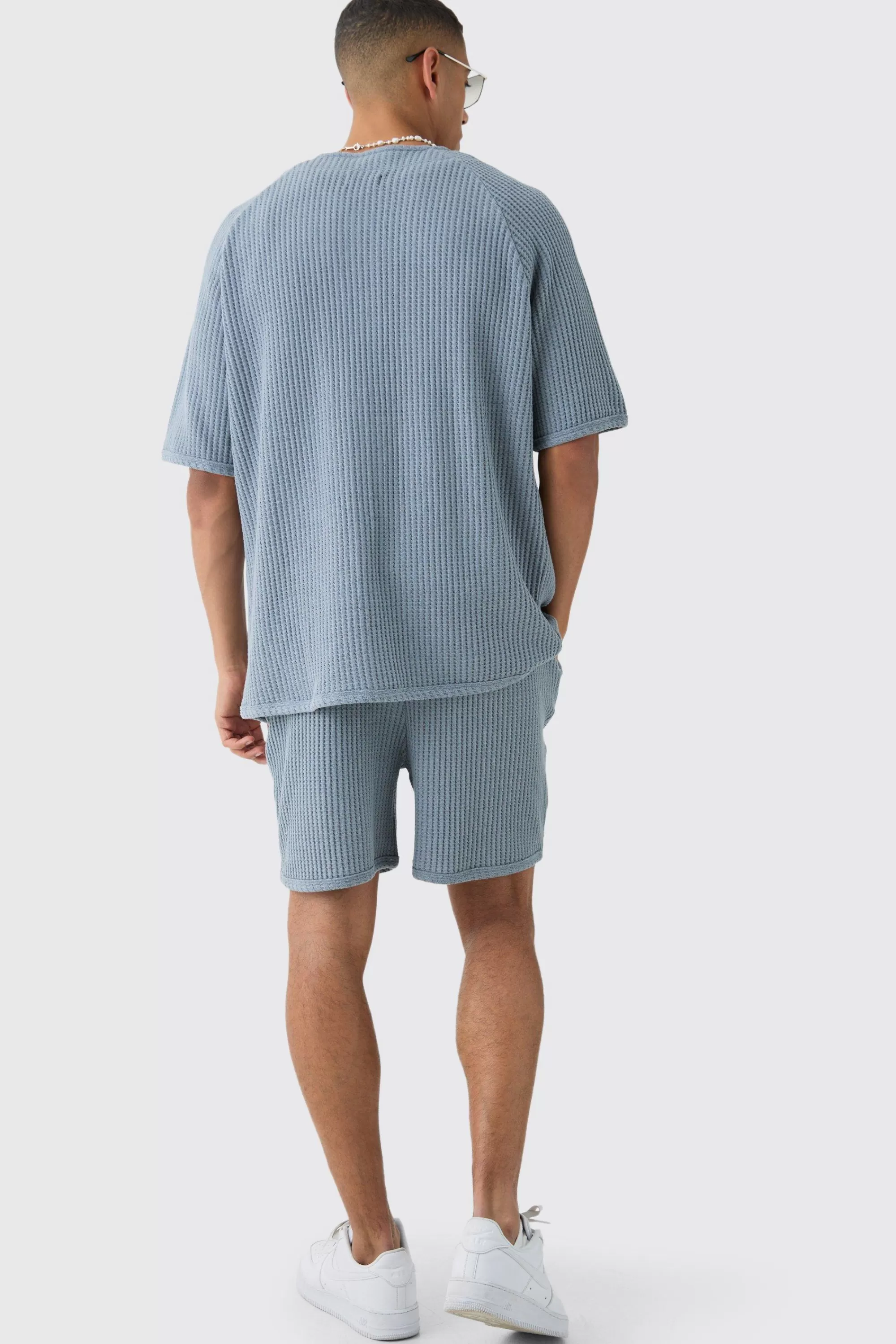 boohooMAN Heavy Jumbo Waffle Volley Short | UK