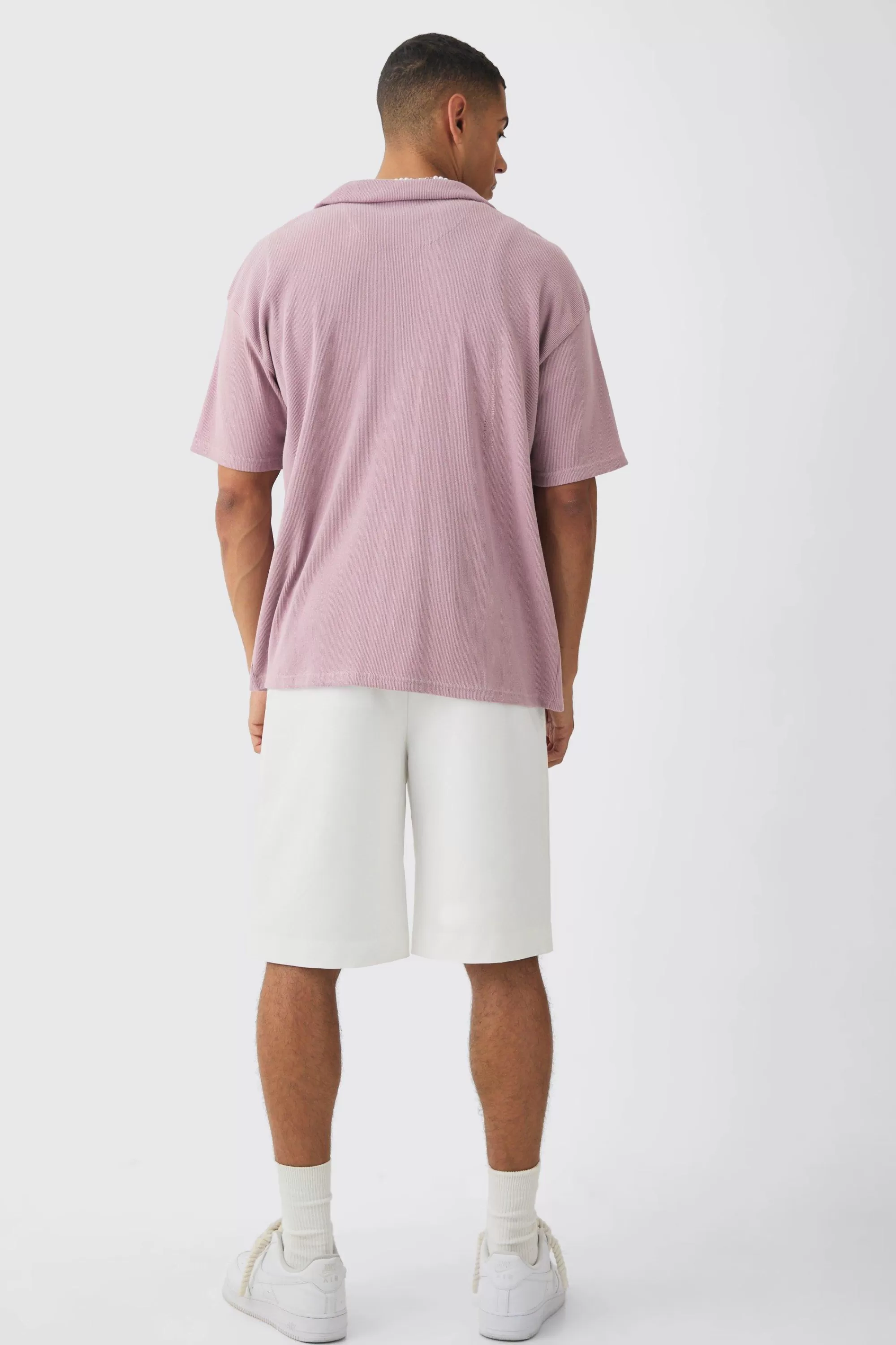 boohooMAN Heavyweight Oversized Revere Ribbed Jersey Shirt | UK