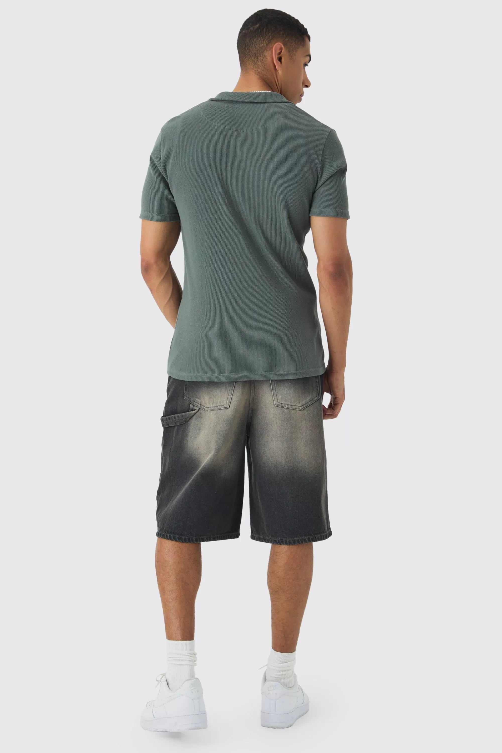 boohooMAN Heavyweight Slim Revere Ribbed Jersey Shirt | UK