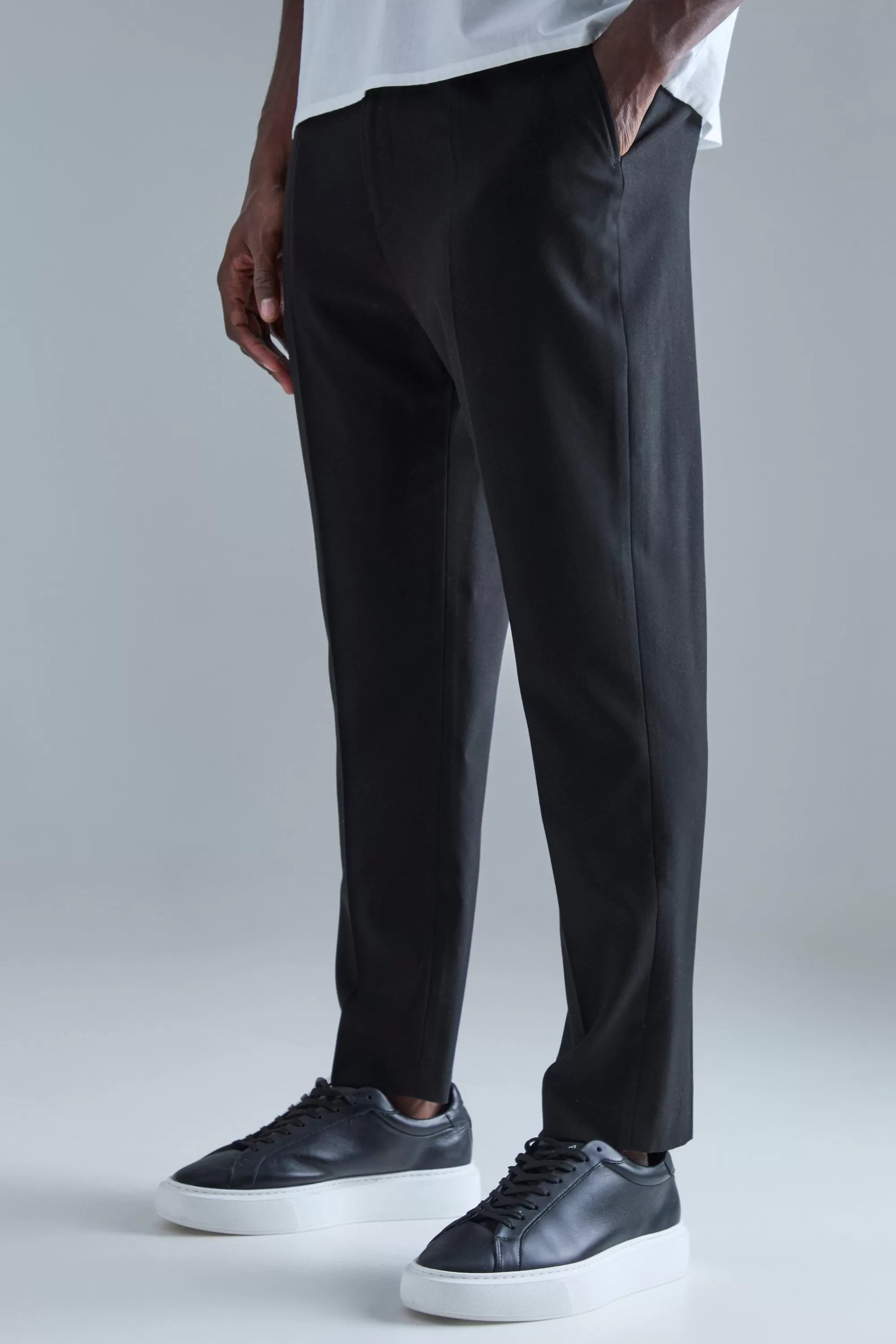 boohooMAN High Rise Tapered Crop Tailored Trouser | UK