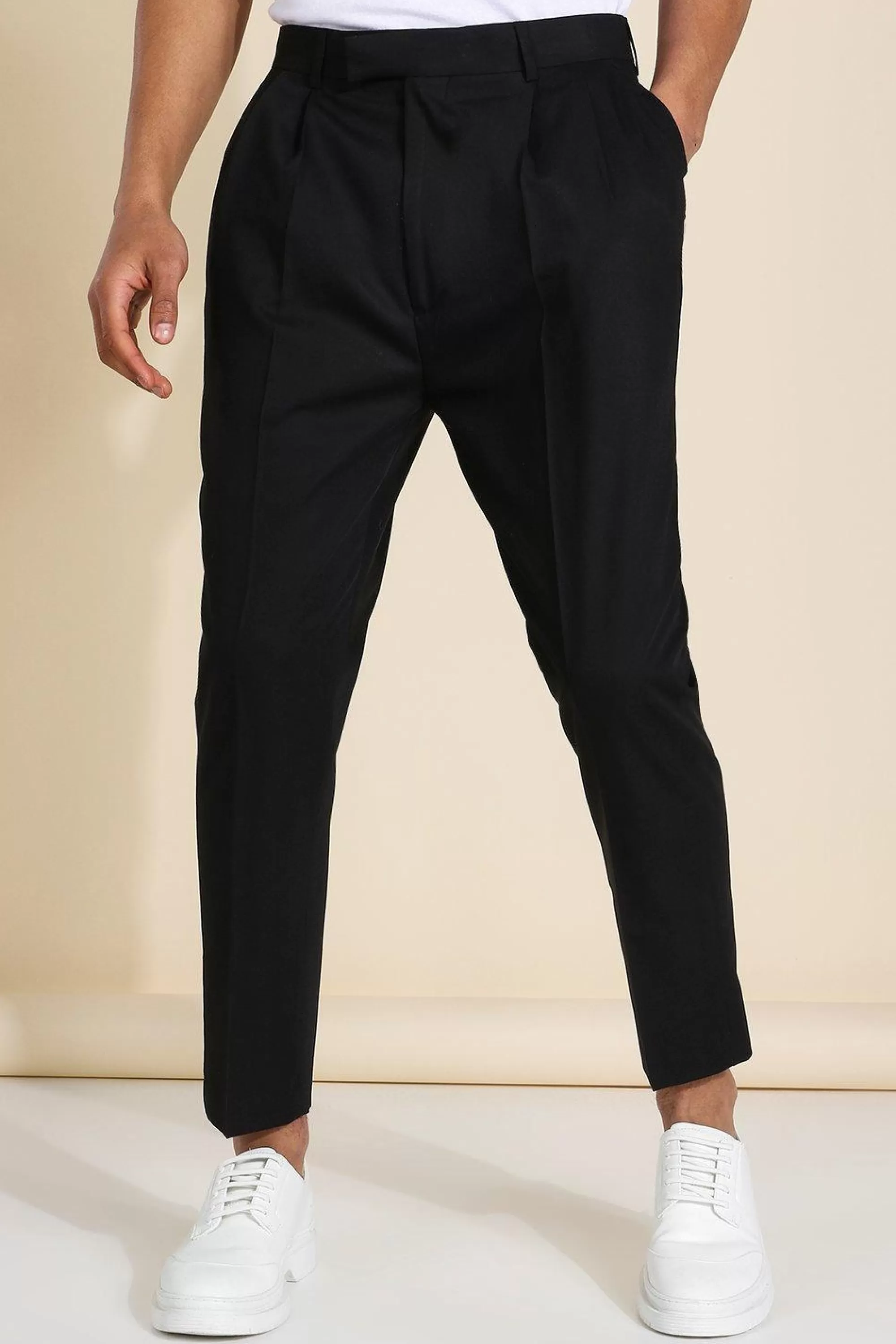 boohooMAN High Rise Tapered Crop Tailored Trouser | UK