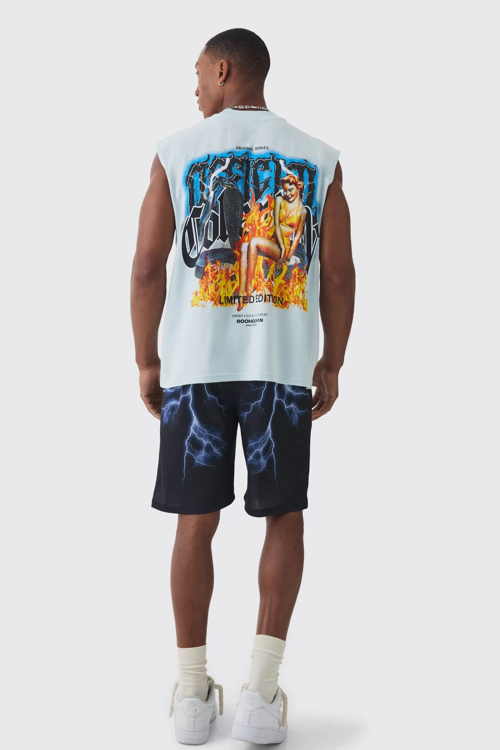 boohooMAN Homme Gothic Cross Mesh Basketball Shorts | UK