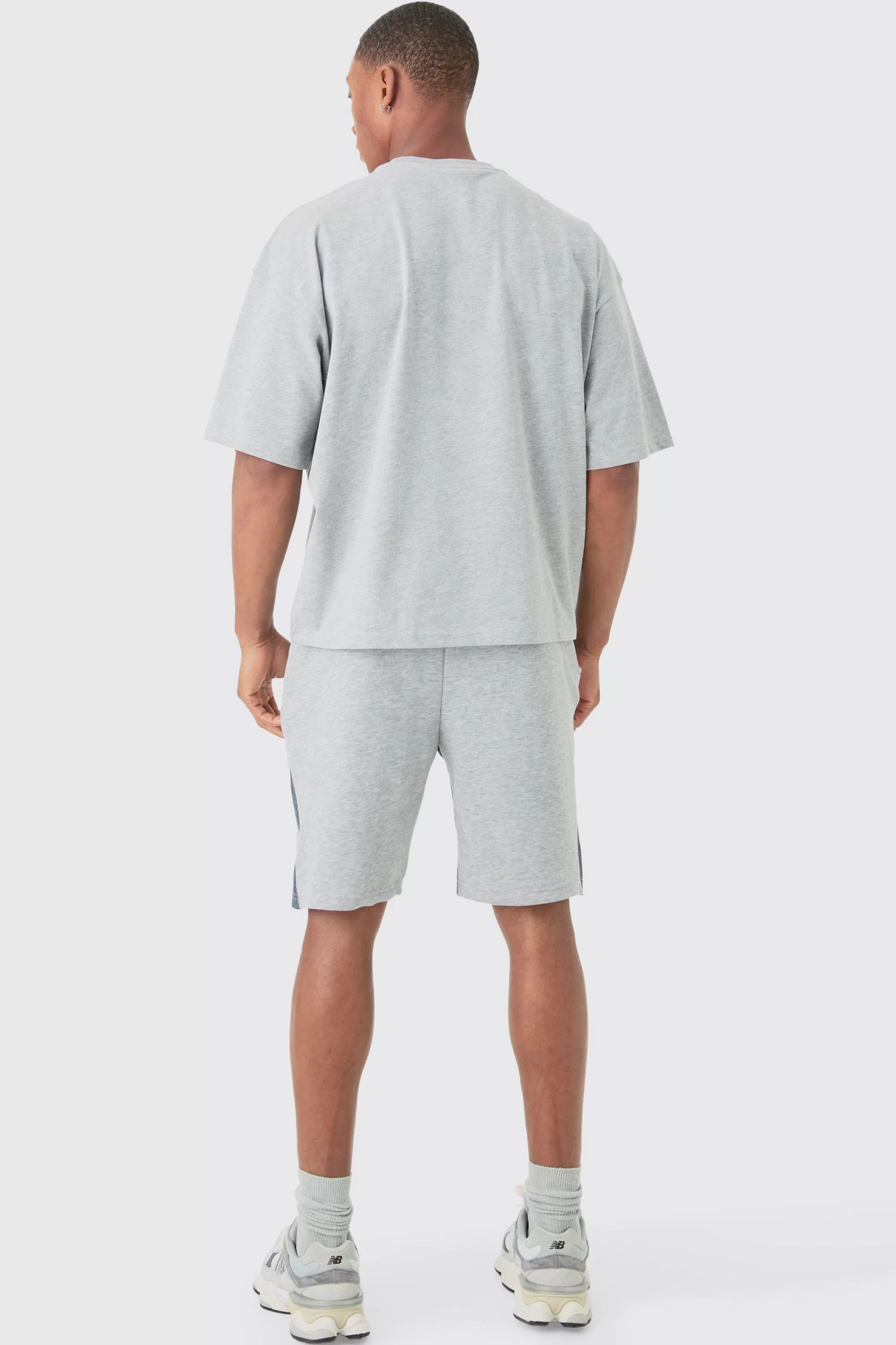 boohooMAN Homme Print Denim Gusset T-shirt And Short Set | UK