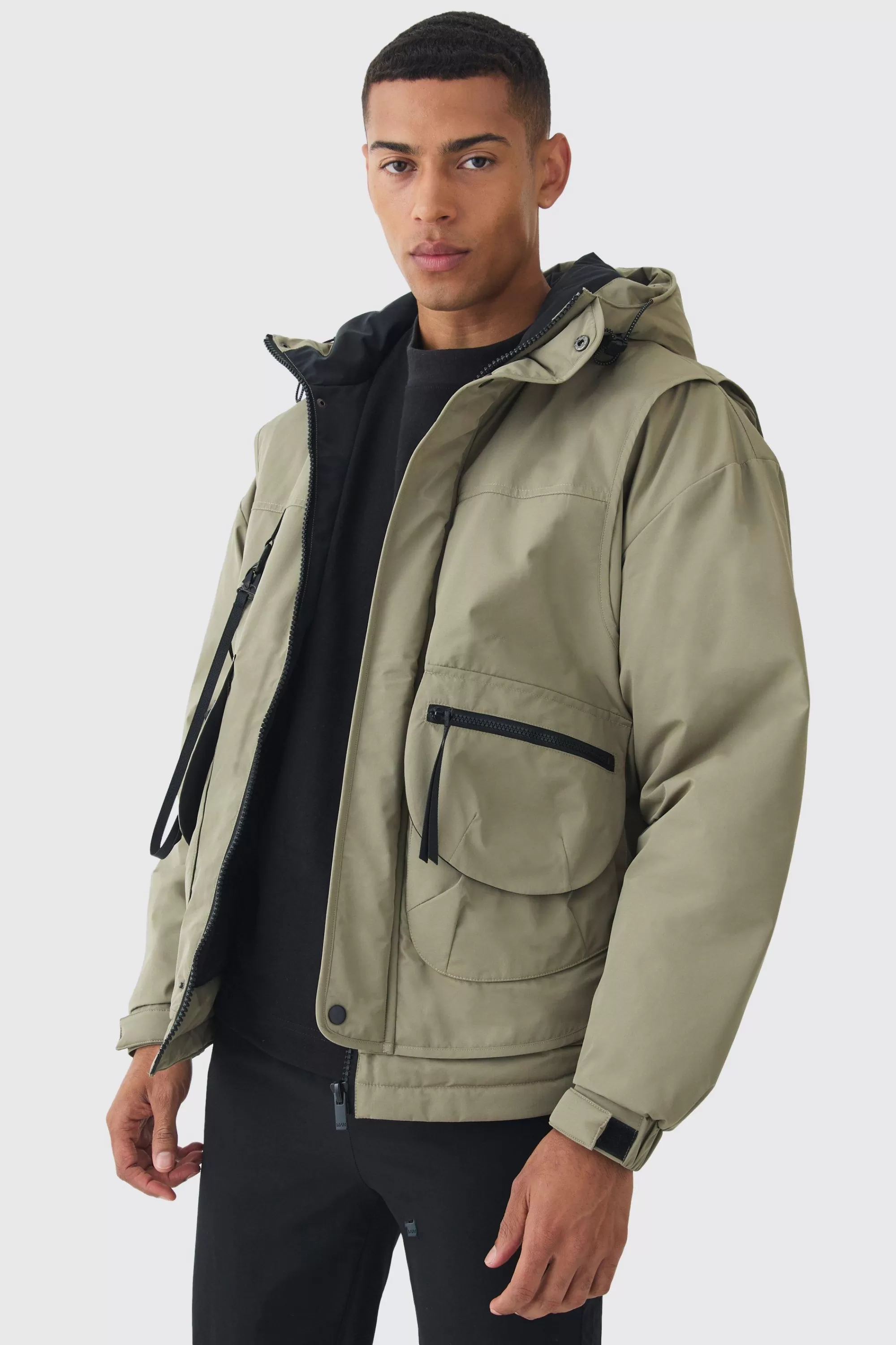 boohooMAN Hooded Utility Tech Parka In | UK