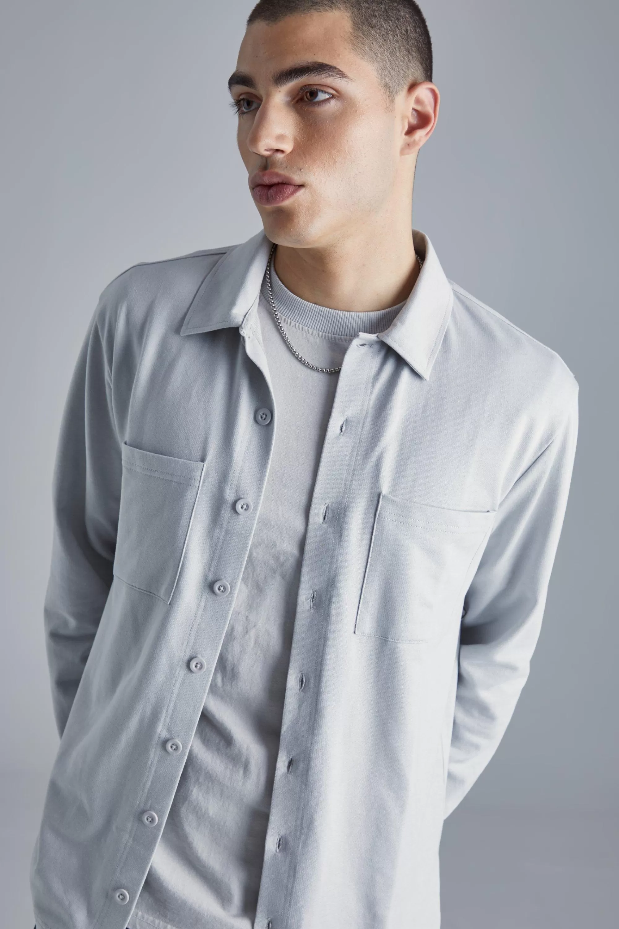 boohooMAN Jersey Utility Button Through Overshirt | UK