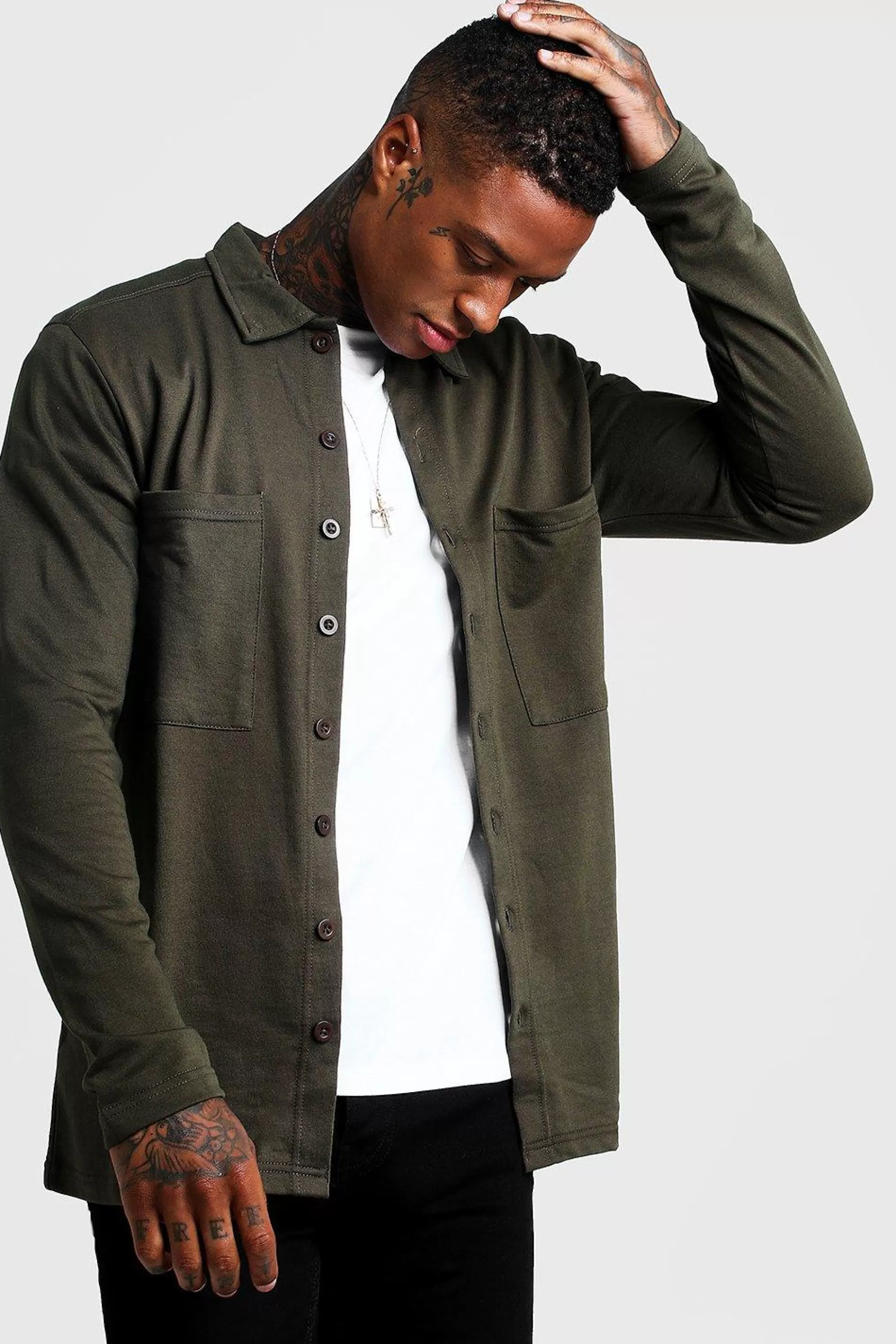 boohooMAN Jersey Utility Button Through Overshirt | UK
