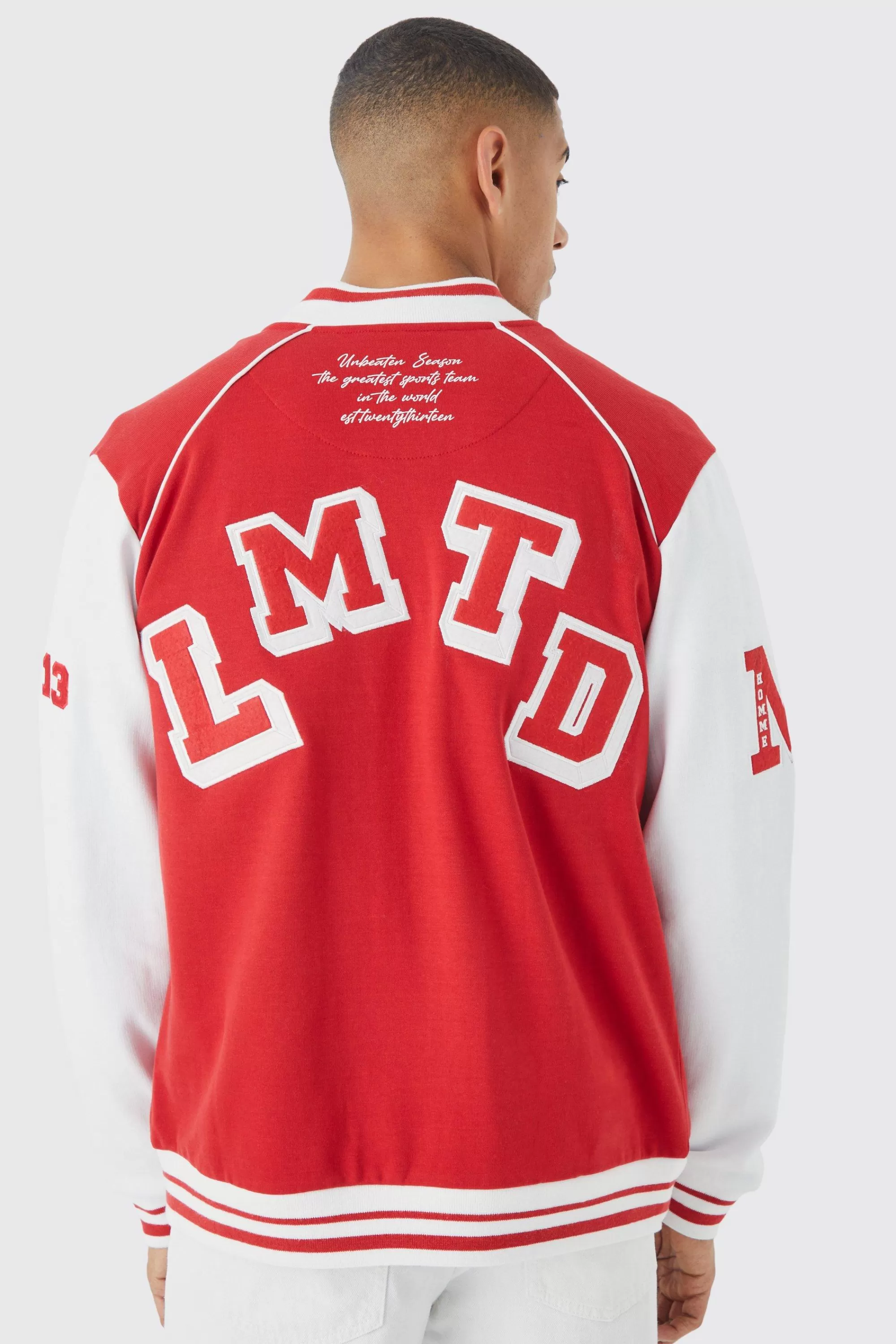 boohooMAN Jersey Varsity Bomber Jacket | UK