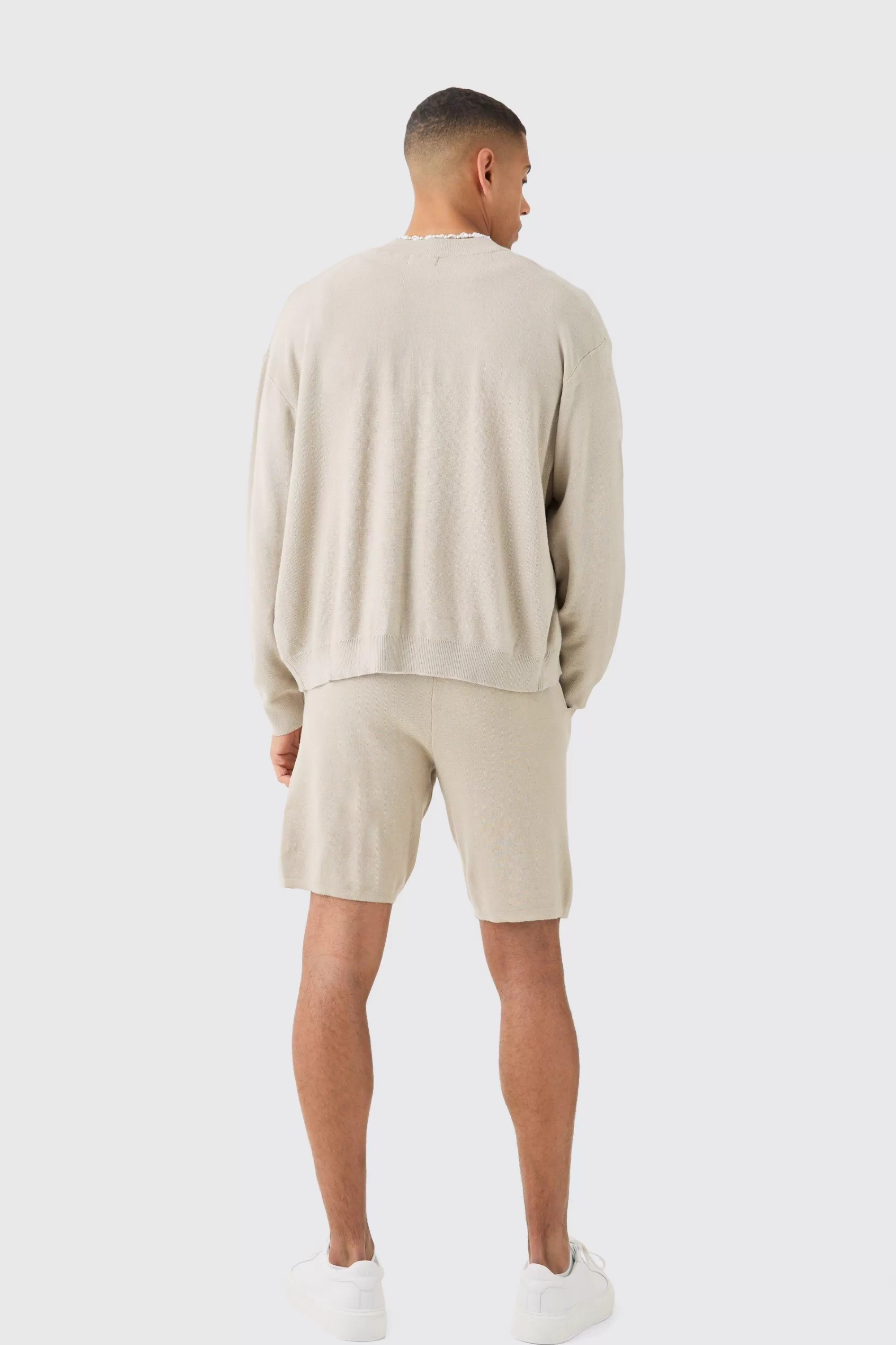 boohooMAN Knitted Bomber Short Tracksuit | UK