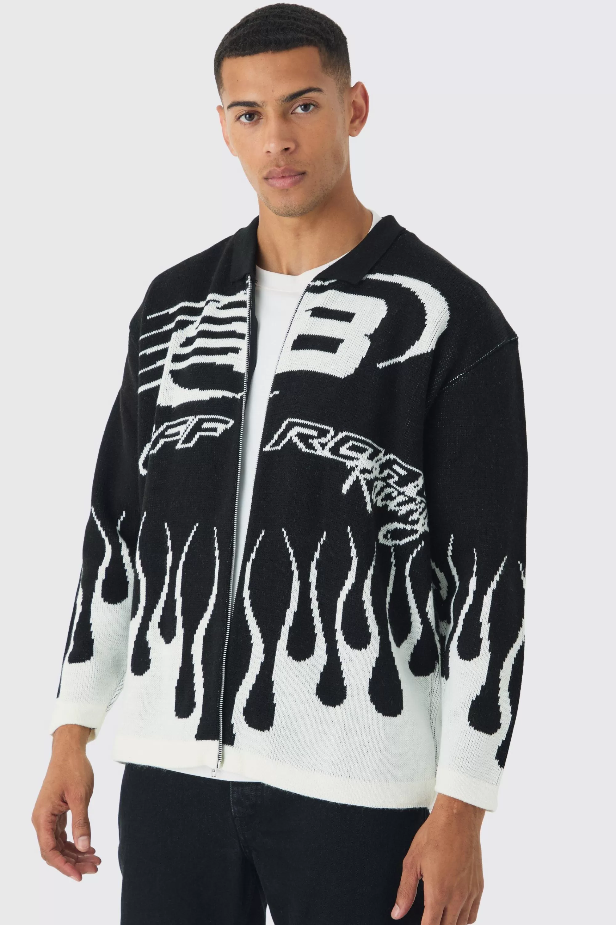 boohooMAN Knitted Moto Bomber Jacket In | UK