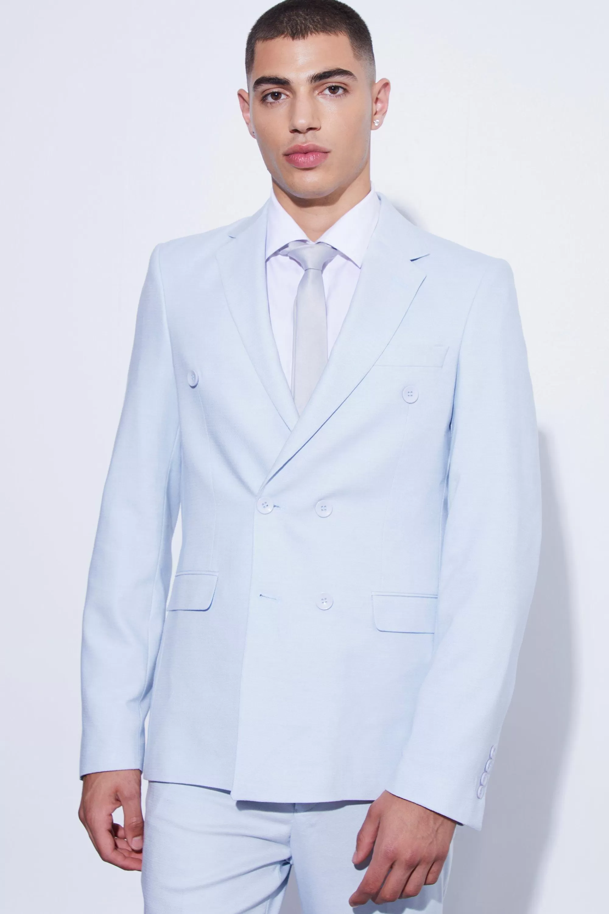 boohooMAN SLIM TEXTURED SUIT JACKET AND TROUSER | UK