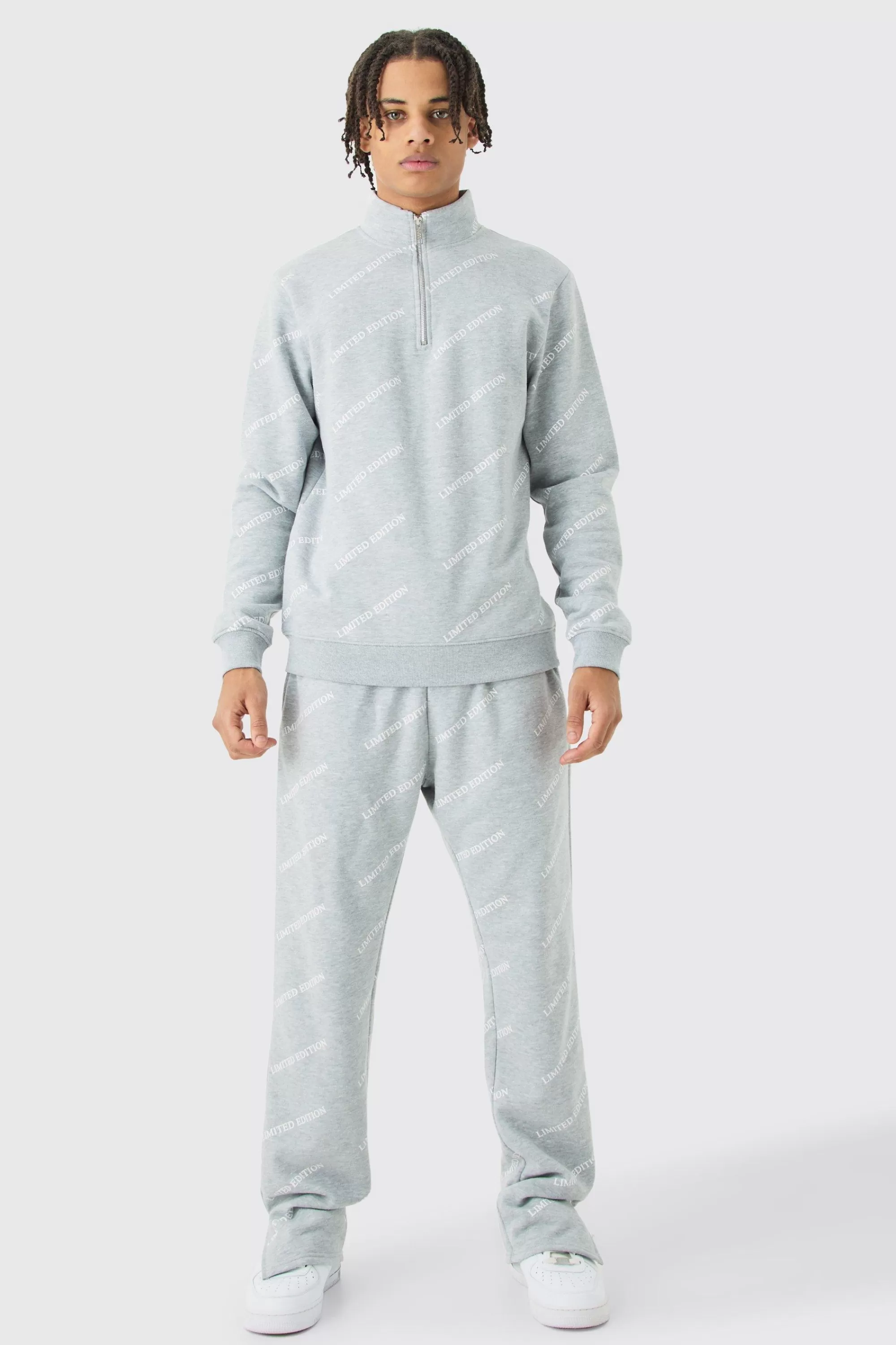 boohooMAN Limited Edition All Over Print Slim Quarter Zip Tracksuit | UK