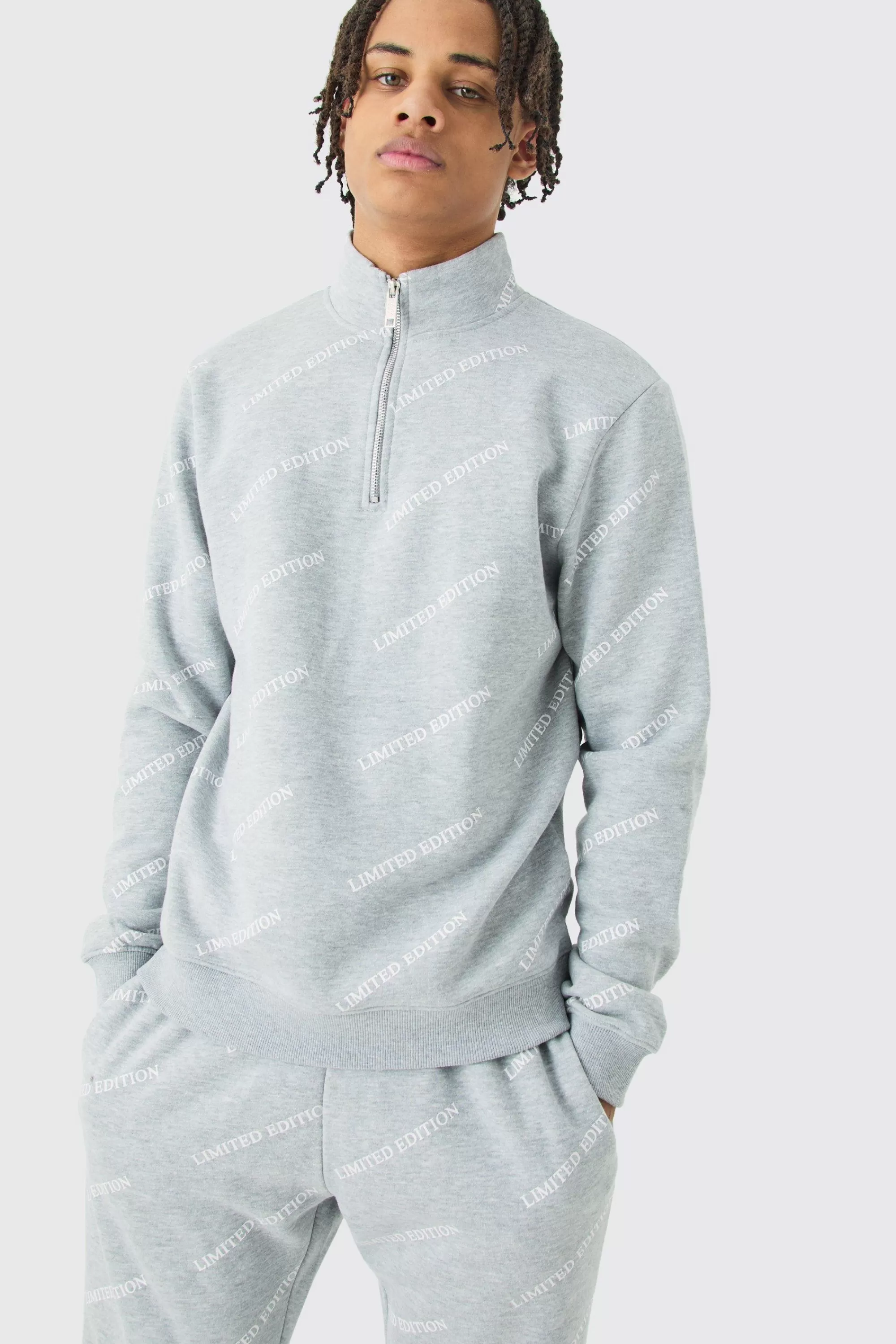 boohooMAN Limited Edition All Over Print Slim Quarter Zip Tracksuit | UK