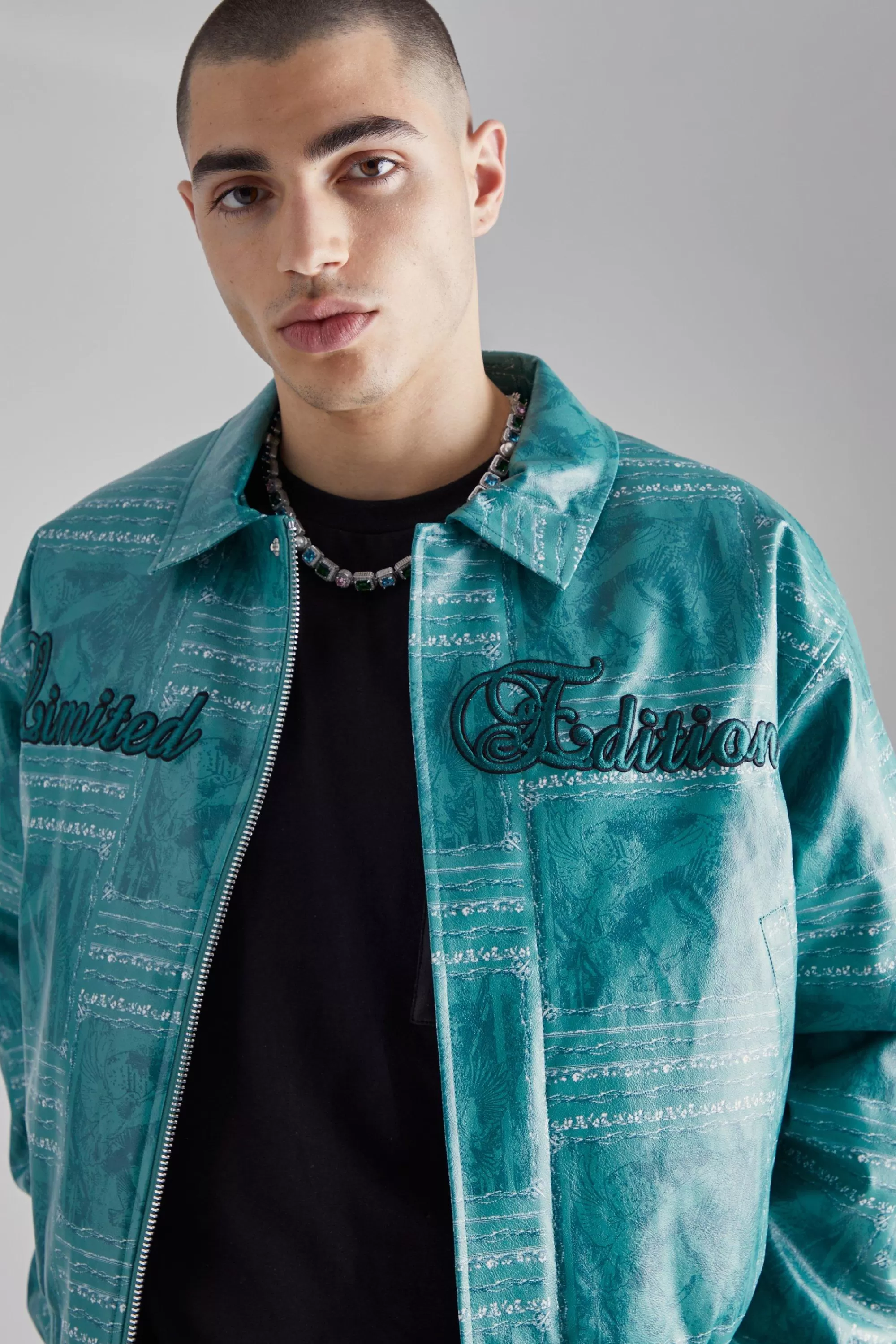 boohooMAN Limited Edition Boxy Printed Bomber | UK