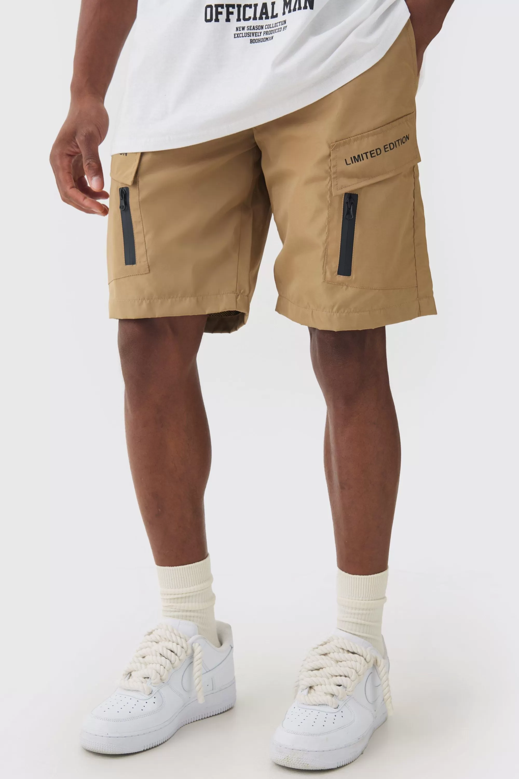 boohooMAN Limited Edition Nylon Elastic Waist Cargo Shorts | UK