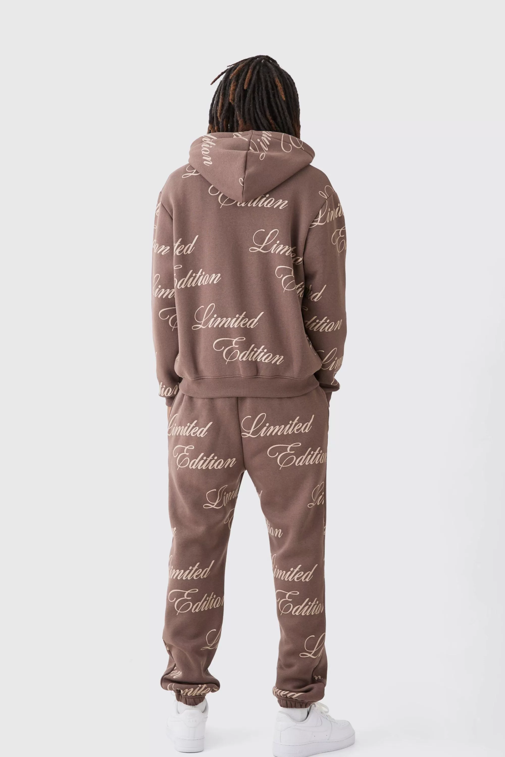 boohooMAN Limited Edition Script All Over Print Zip Hooded Tracksuit | UK