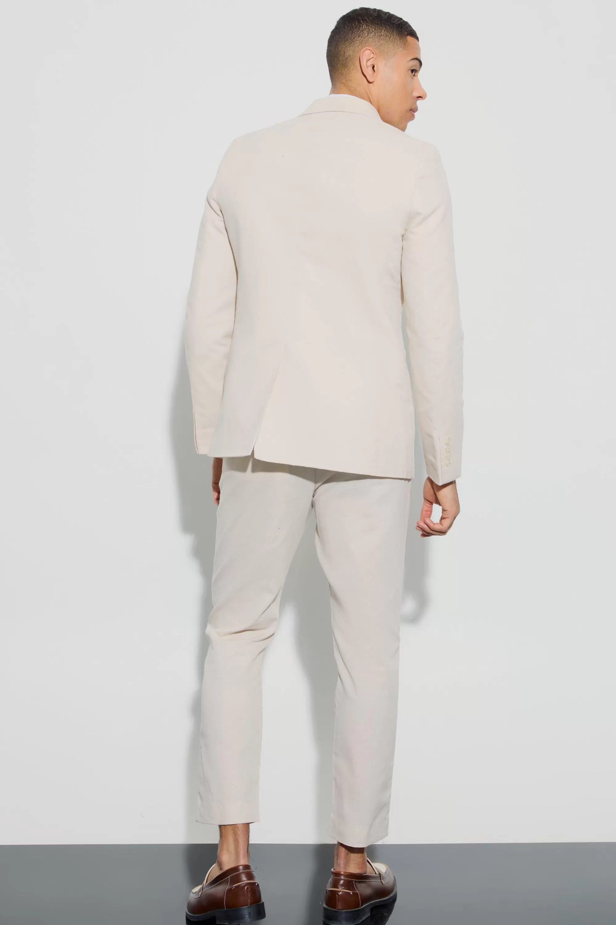 boohooMAN Linen Blend Tailored Tapered Trousers | UK