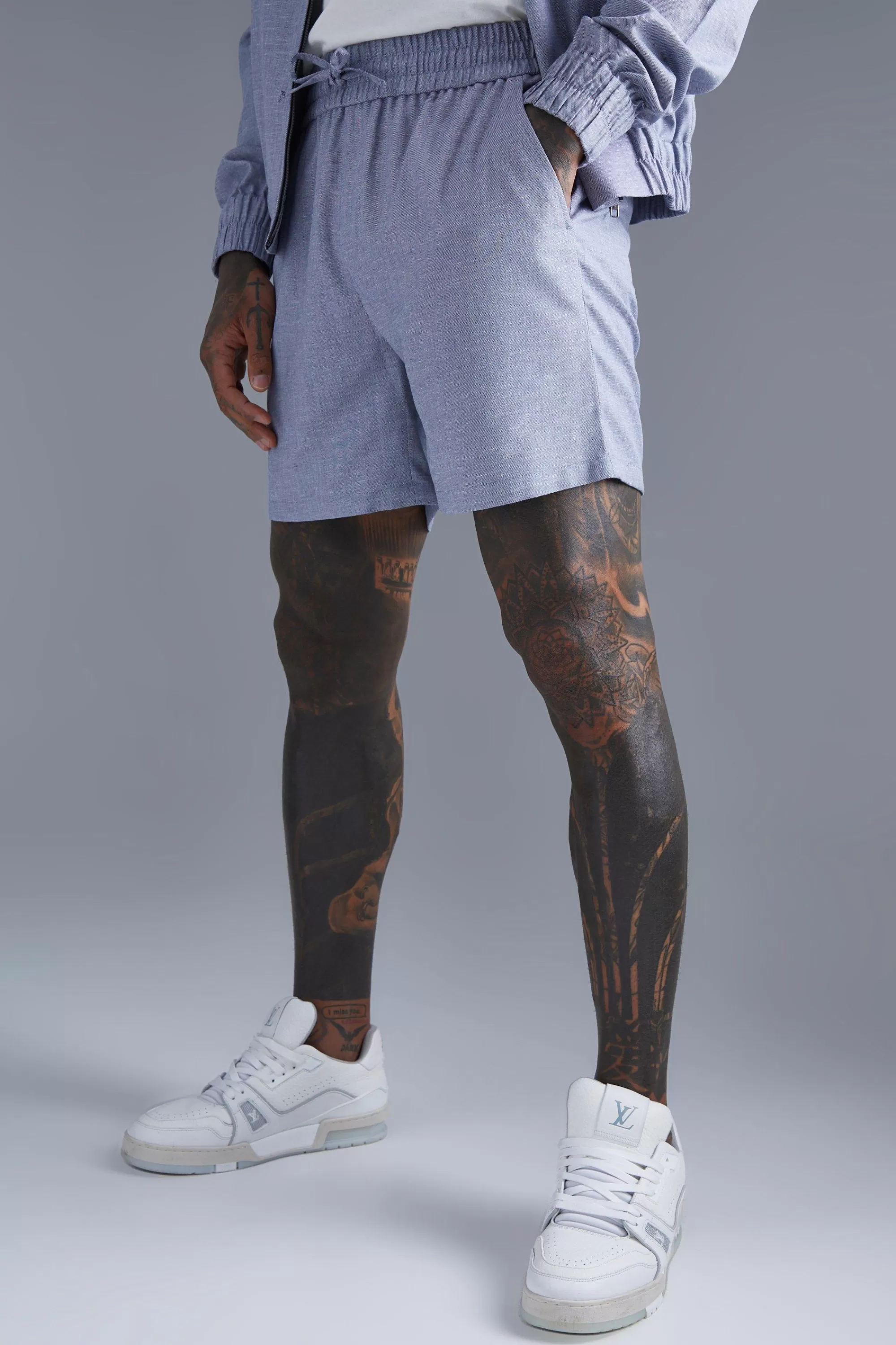boohooMAN Linen Bomber & Short Set | UK