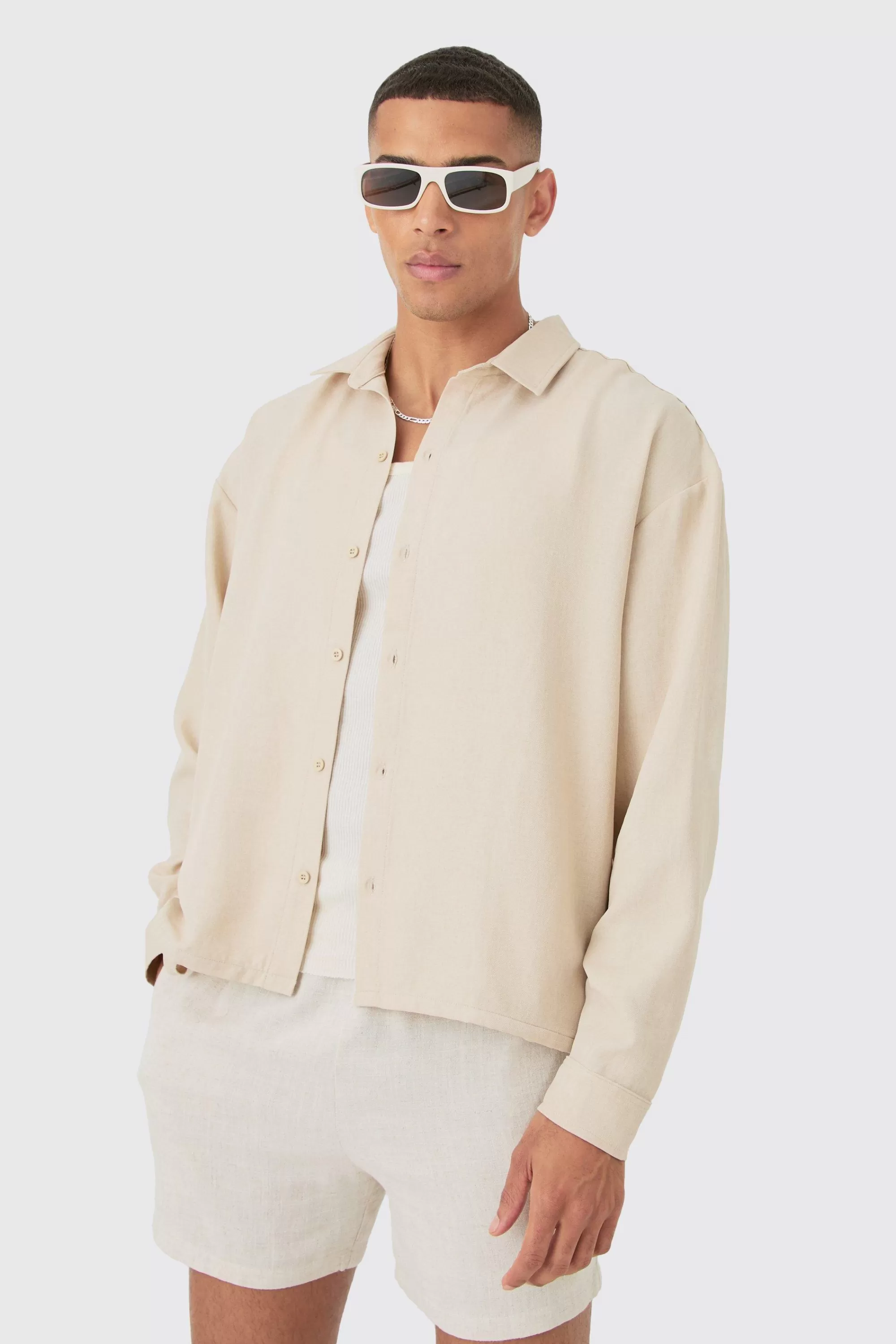 boohooMAN Linen Button Up Overshirt | UK
