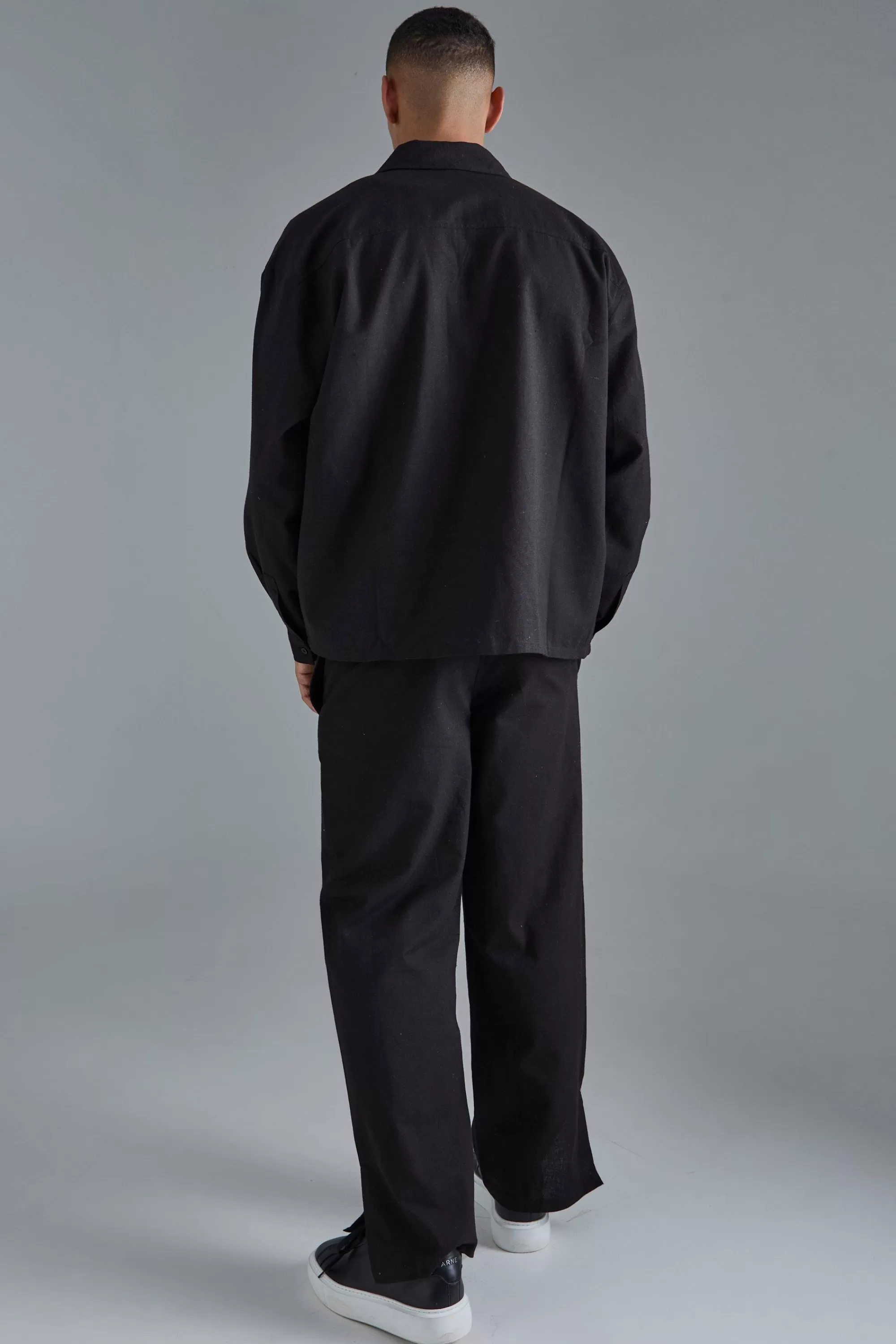 boohooMAN Linen Mix Smart Split Hem Straight Trousers | UK