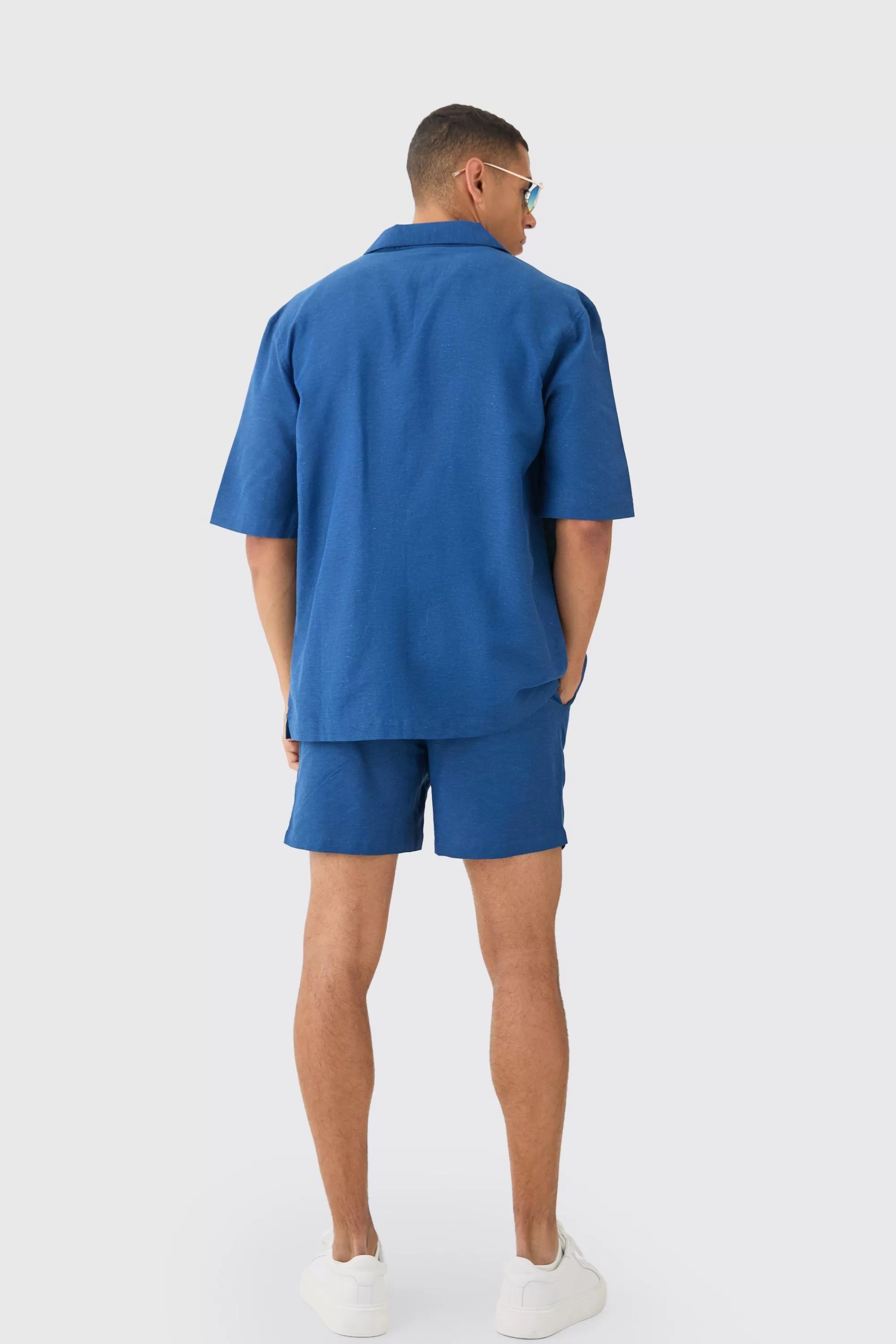 boohooMAN Linen Pocket Detail Shirt & Short Set | UK