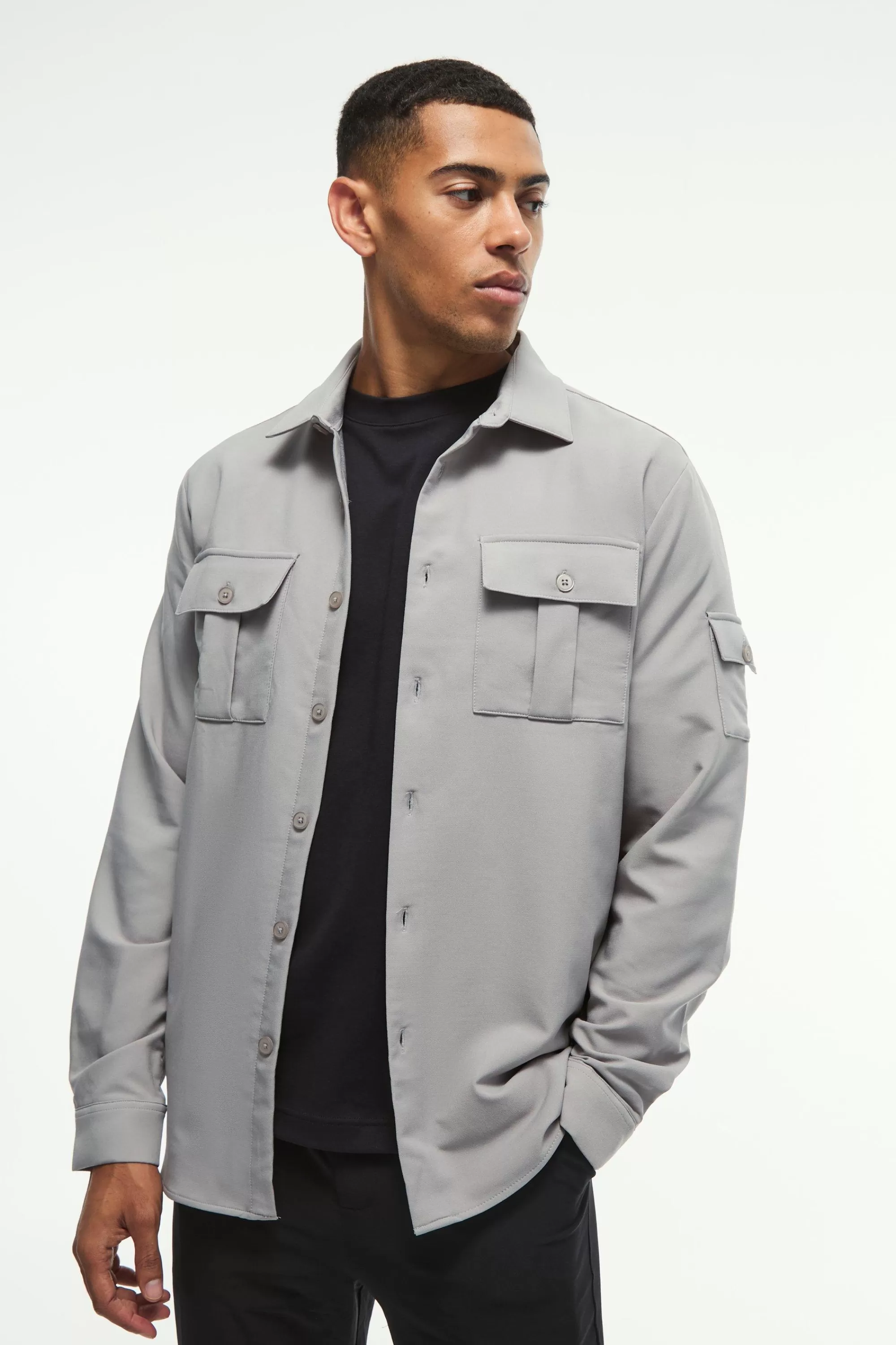 boohooMAN Long Sleeve 4 Way Stretch Fit Overshirt | UK