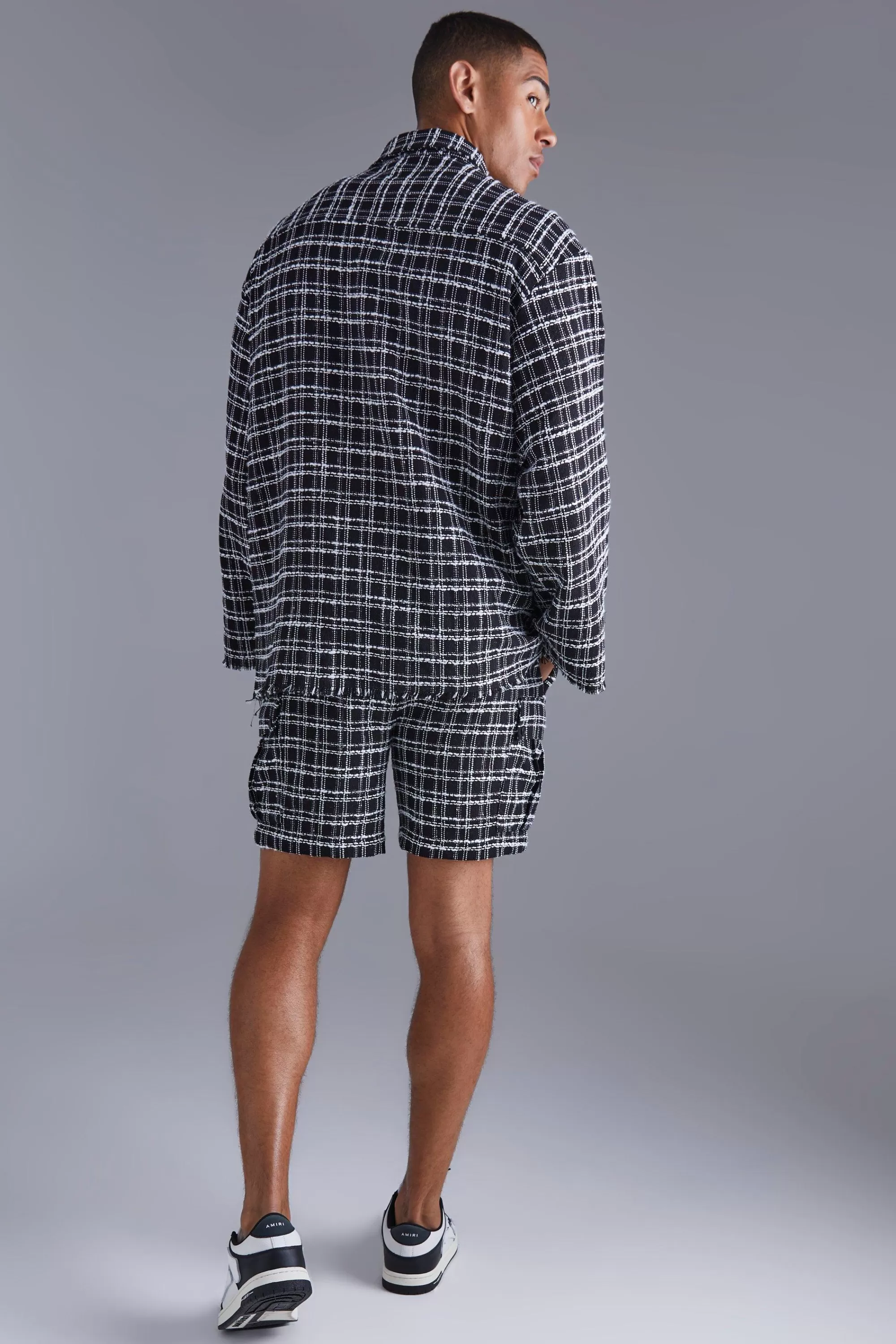 boohooMAN Long Sleeve Boxy Check Shirt & Cargo Short Set | UK