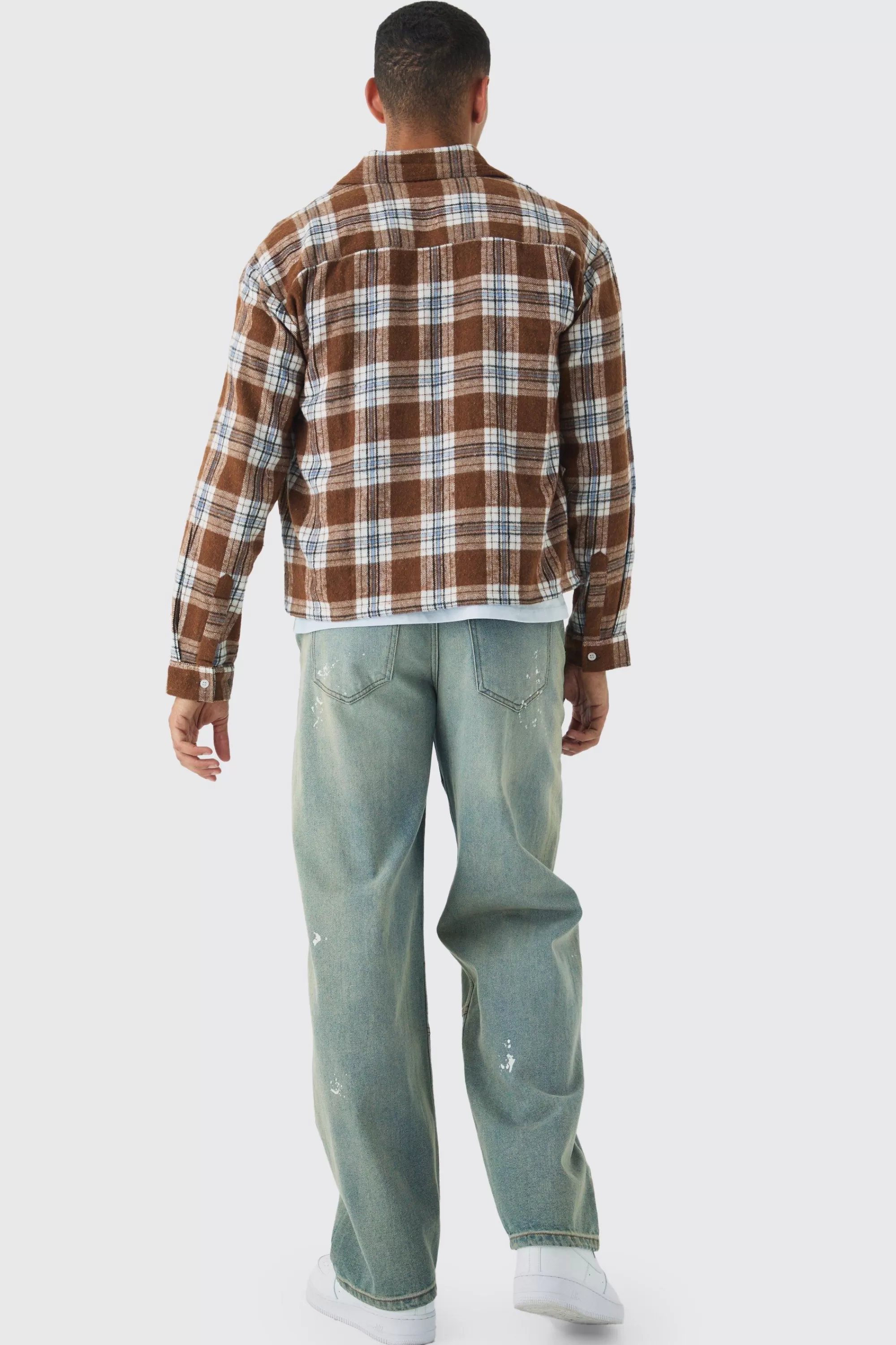 boohooMAN Long Sleeve Checked Boxy Shirt | UK