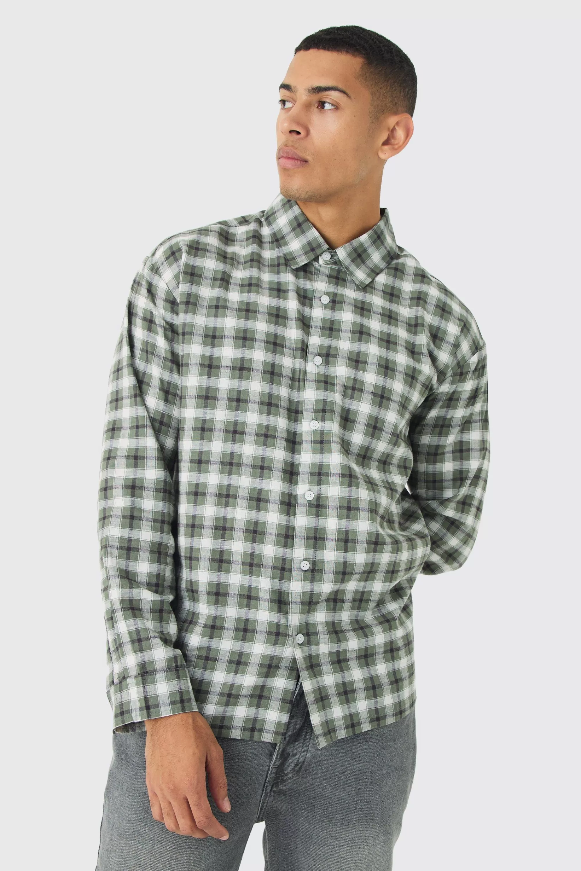 boohooMAN Long Sleeve Checked Oversized Shirt | UK