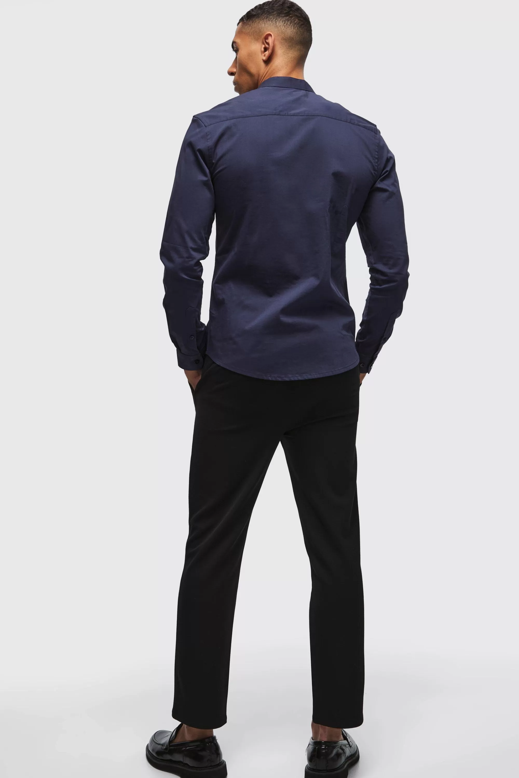 boohooMAN Long Sleeve Grandad Collar Slim Shirt | UK