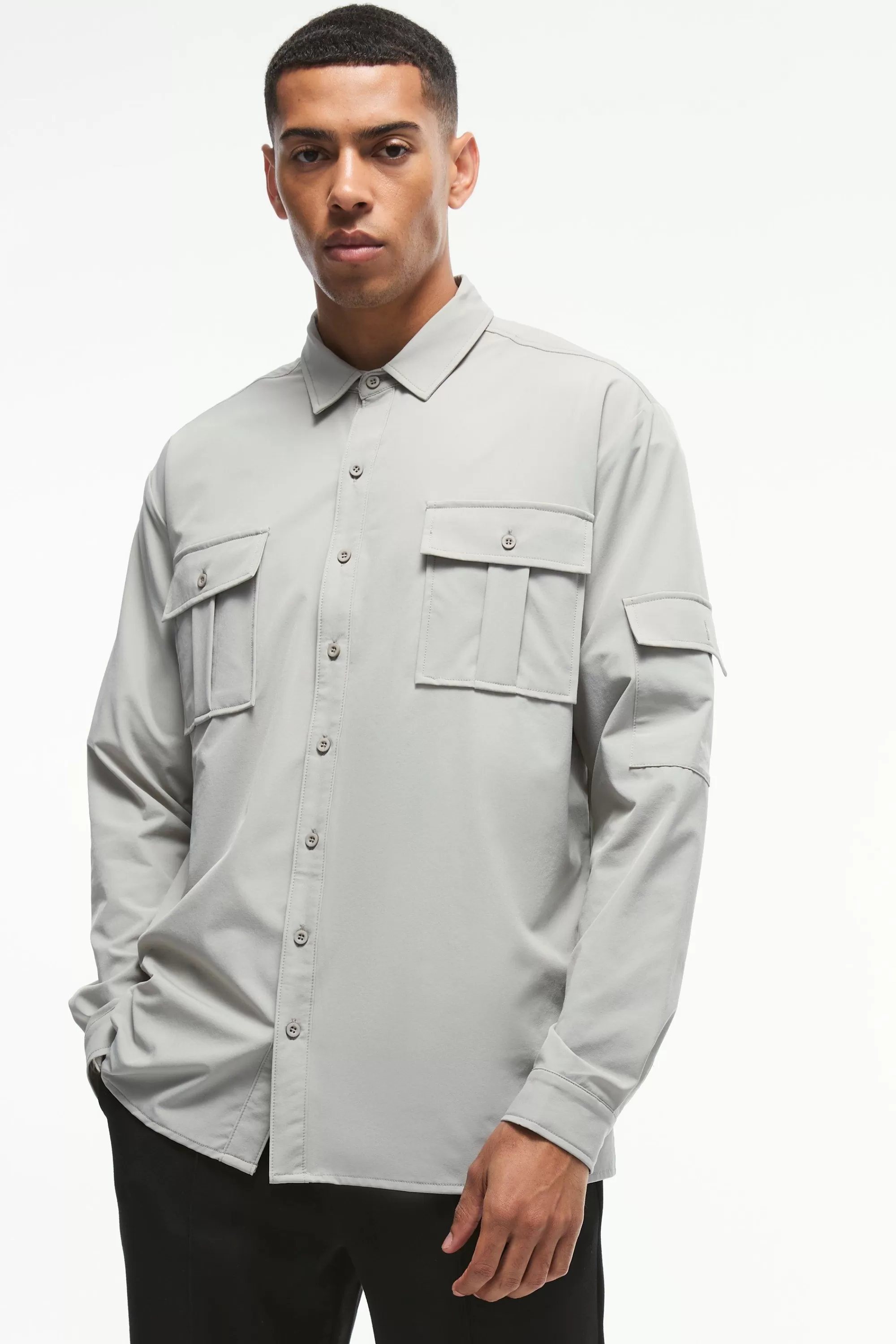 boohooMAN Long Sleeve Lightweight Oversized Overshirt | UK