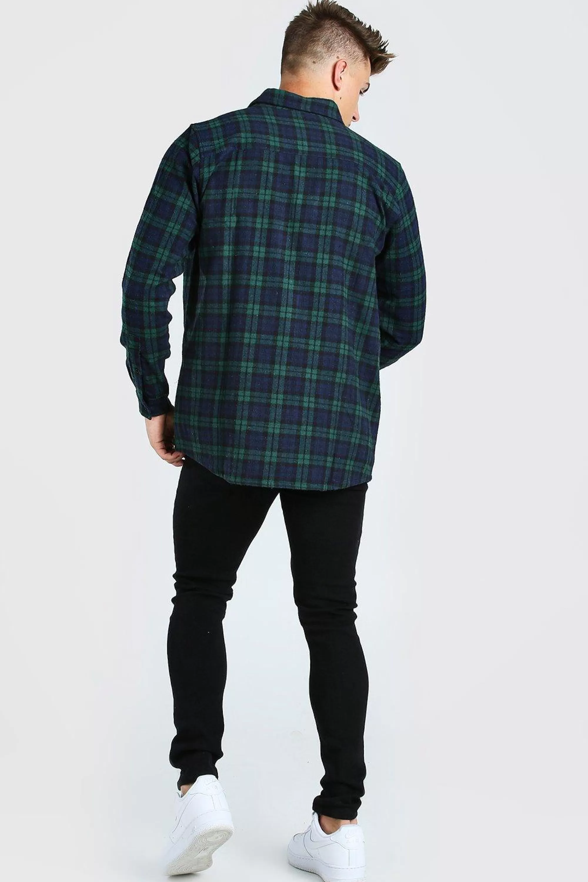 boohooMAN Long Sleeve Longline Flannel Check Shirt | UK