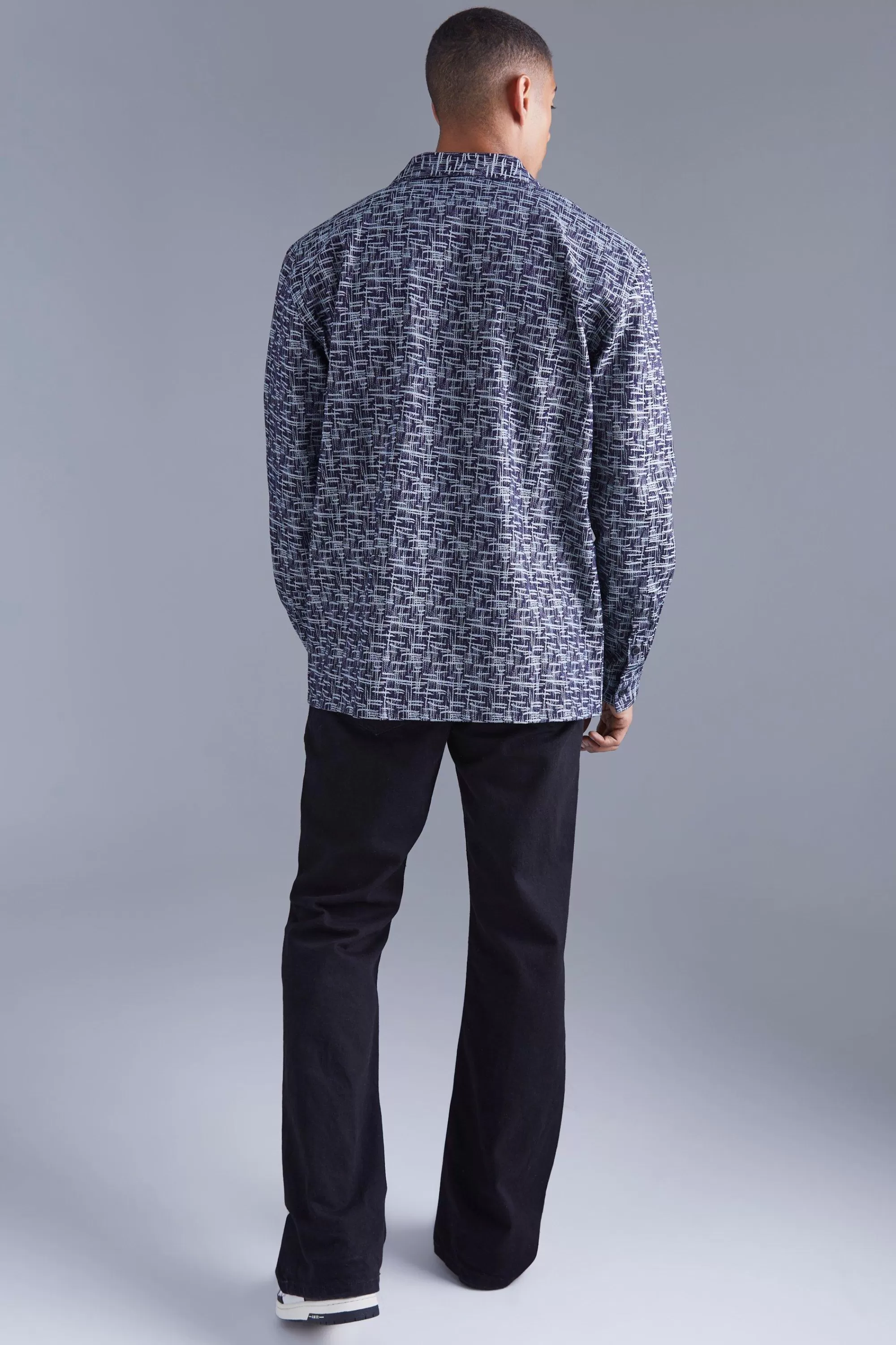 boohooMAN Long Sleeve Oversized Denim Look Textured Shirt | UK