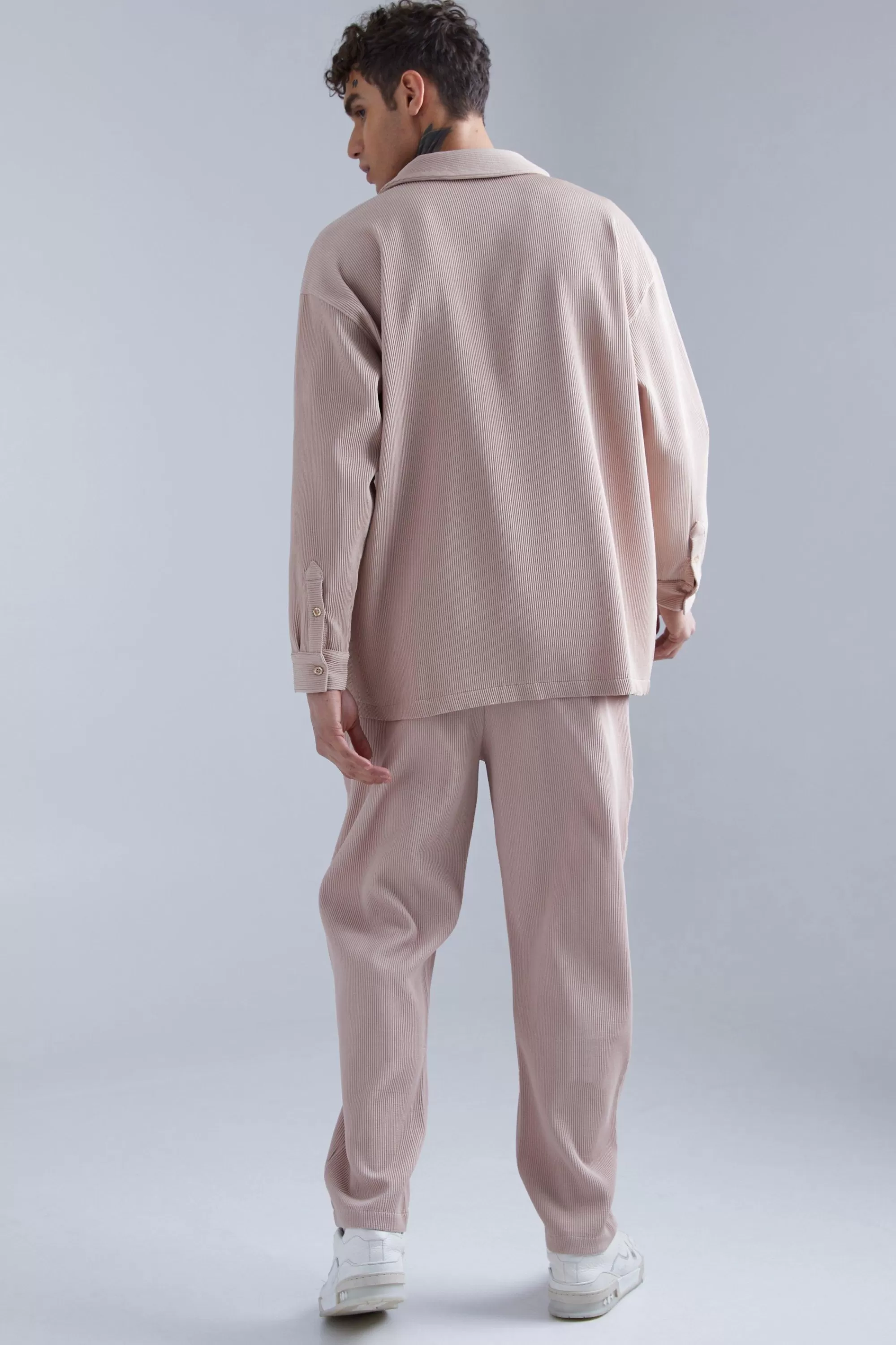 boohooMAN Long Sleeve Oversized Revere Pleated Shirt | UK
