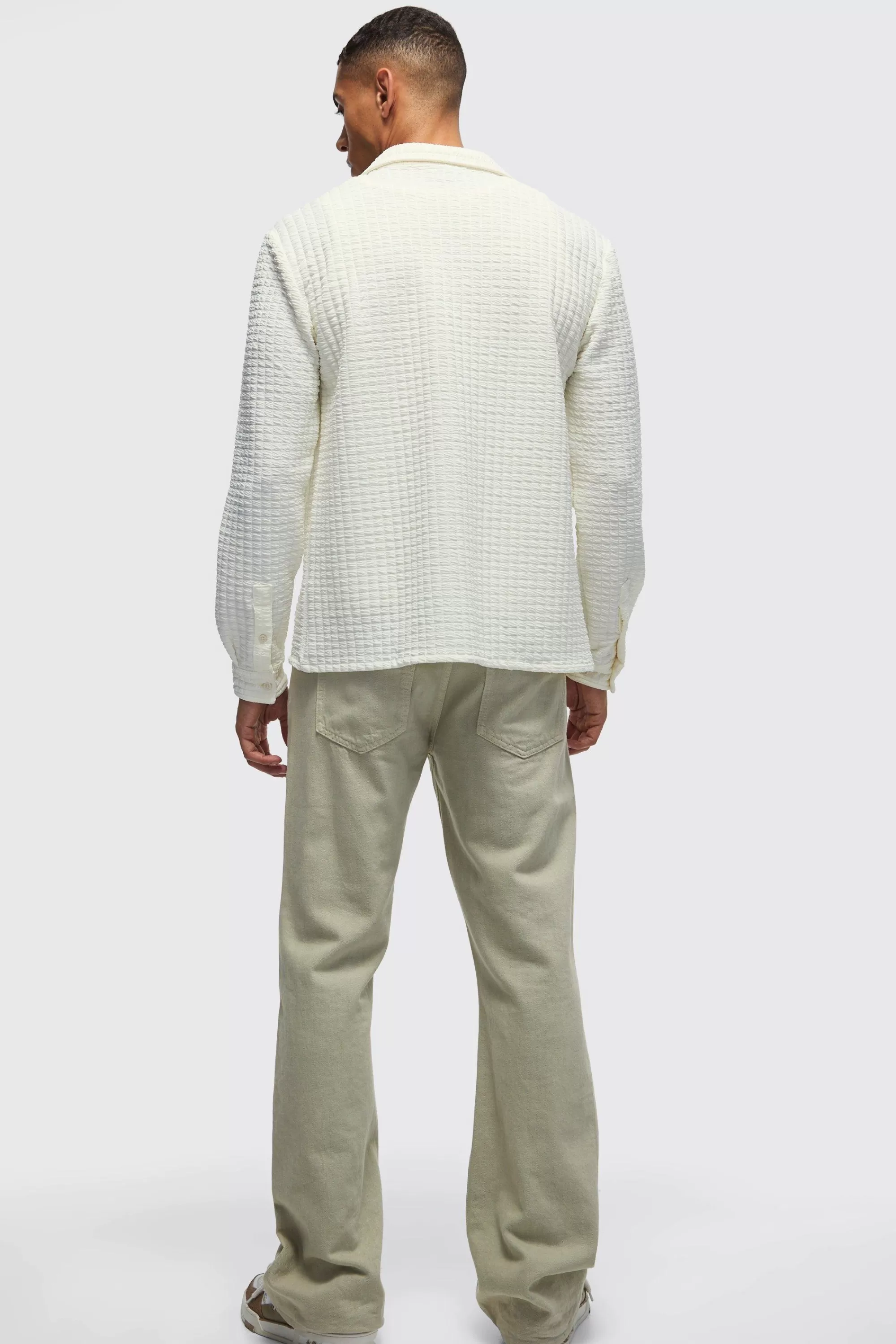 boohooMAN Long Sleeve Revere Waffle Shirt | UK