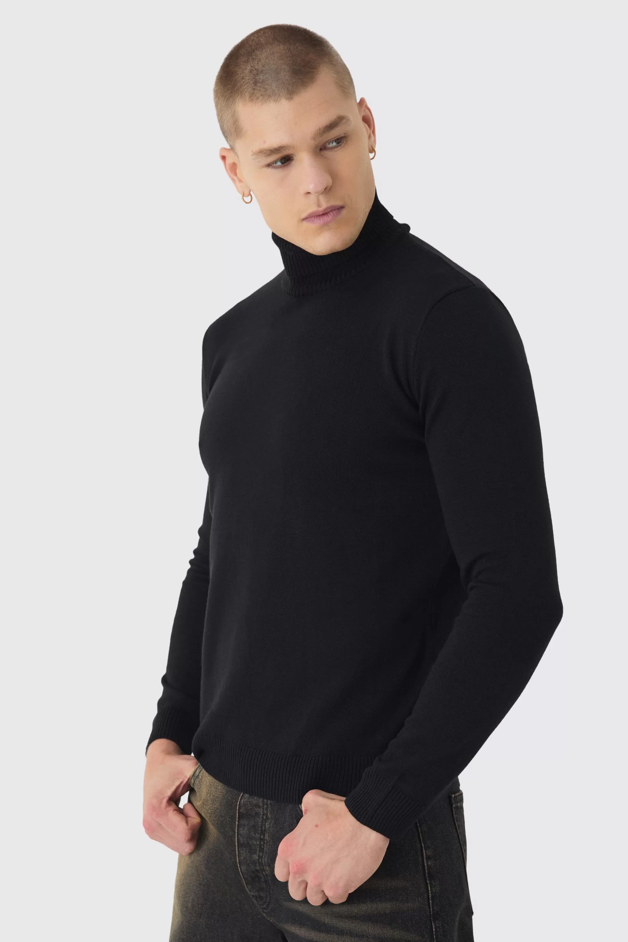 boohooMAN Long Sleeve Roll Neck Jumper In | UK
