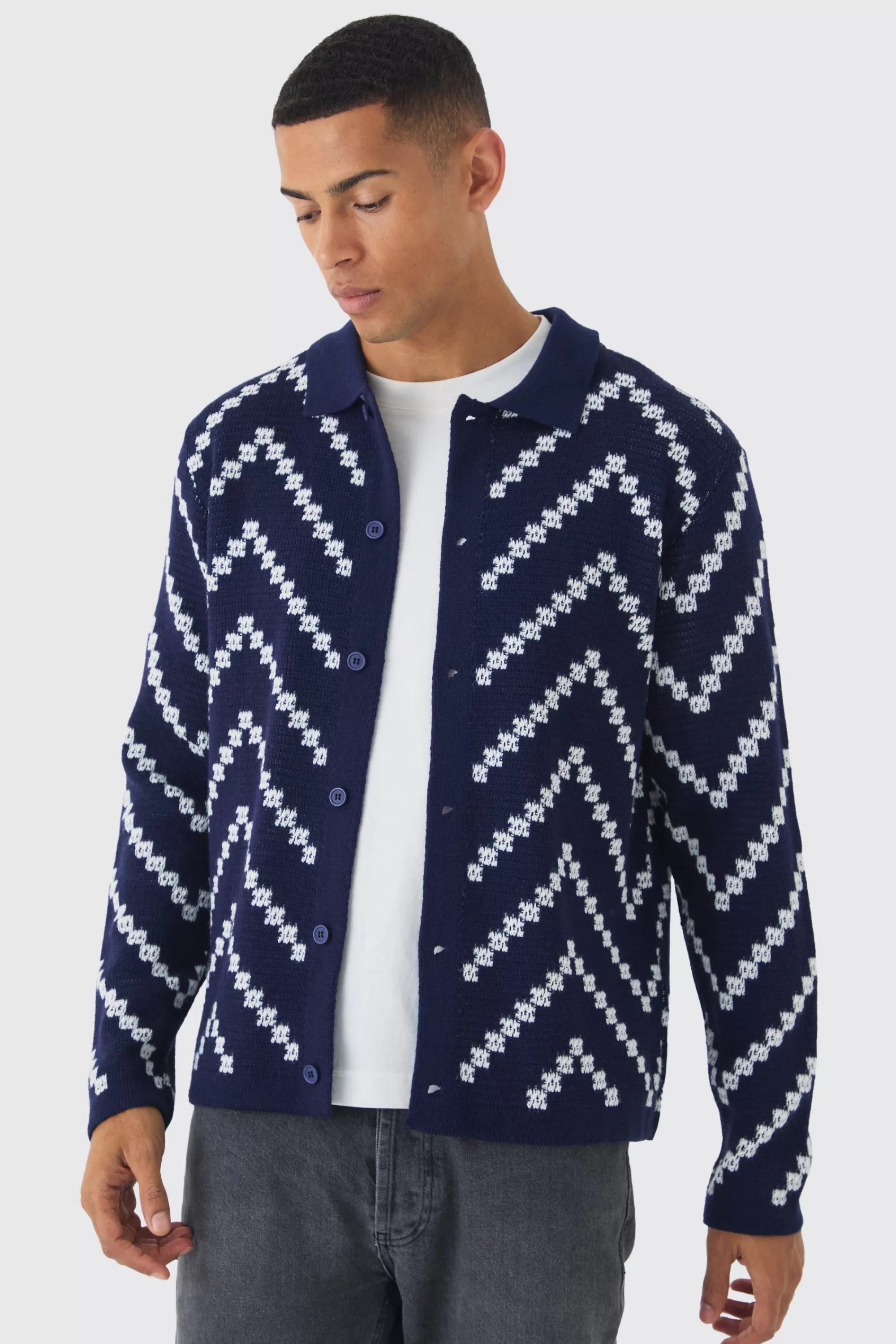 boohooMAN Long Sleeve Stripe Knit Shirt | UK