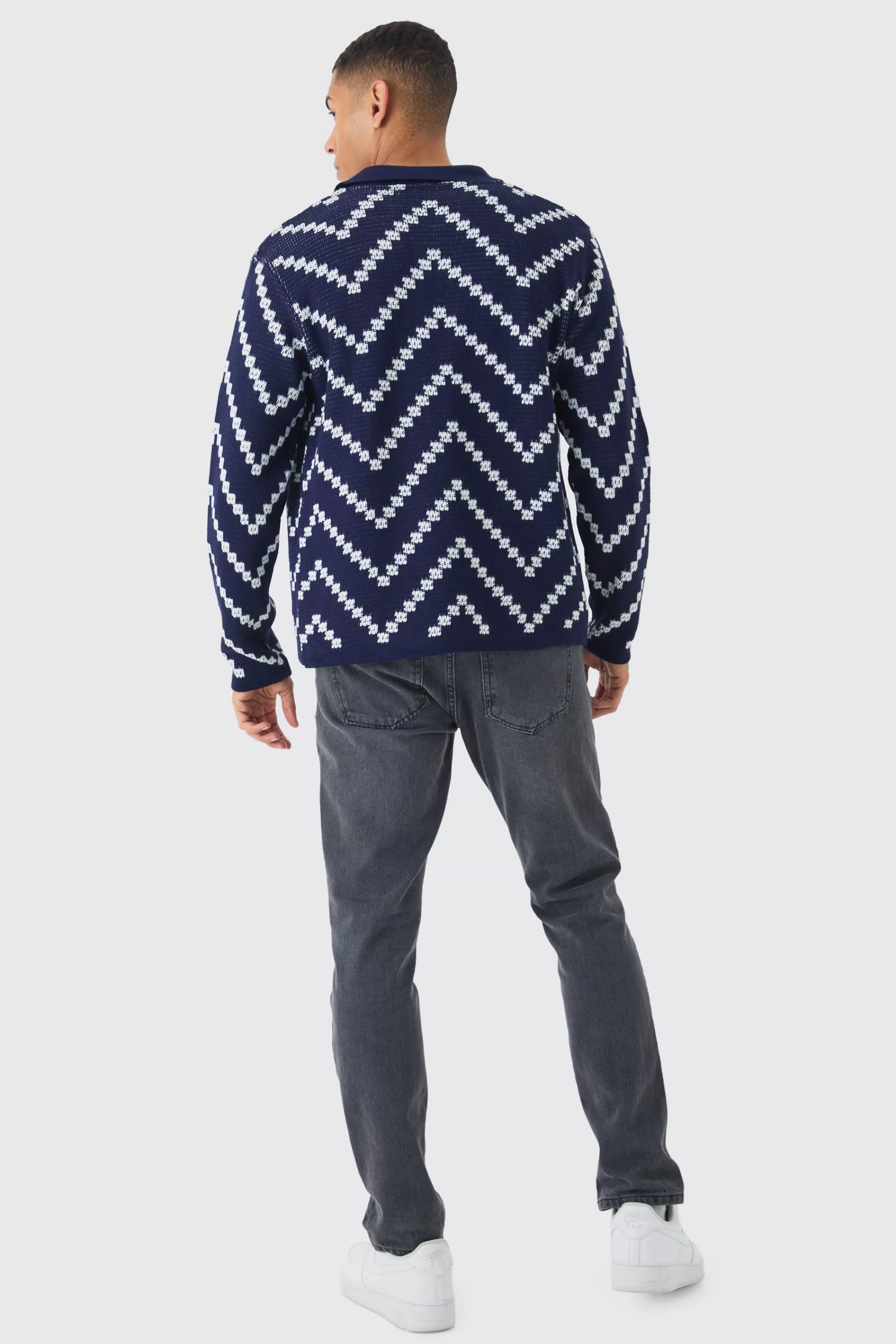 boohooMAN Long Sleeve Stripe Knit Shirt | UK
