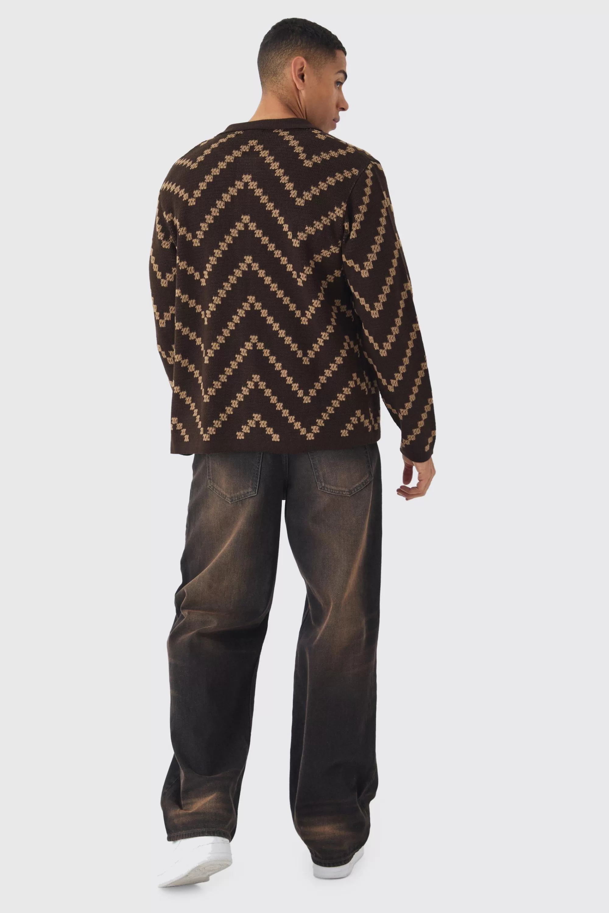 boohooMAN Long Sleeve Stripe Knit Shirt | UK