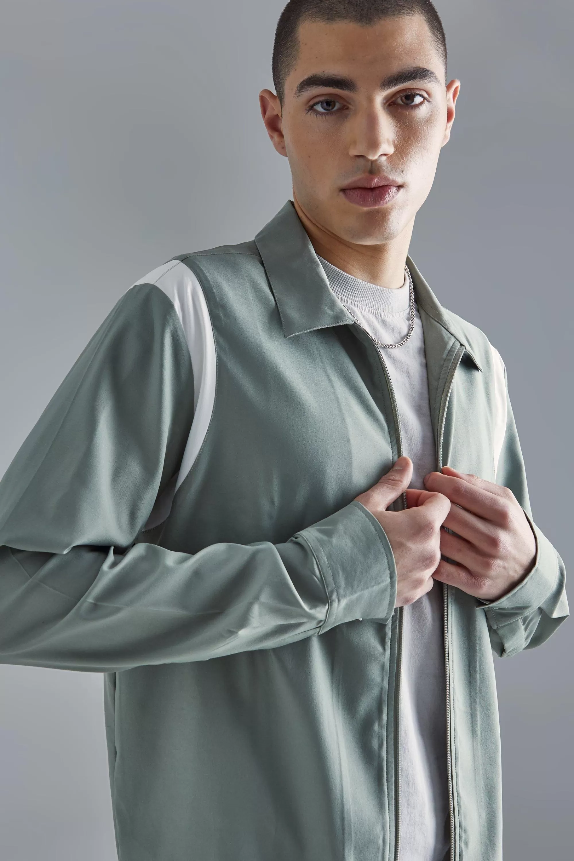 boohooMAN Long Sleeve Varsity Panel Shirt | UK