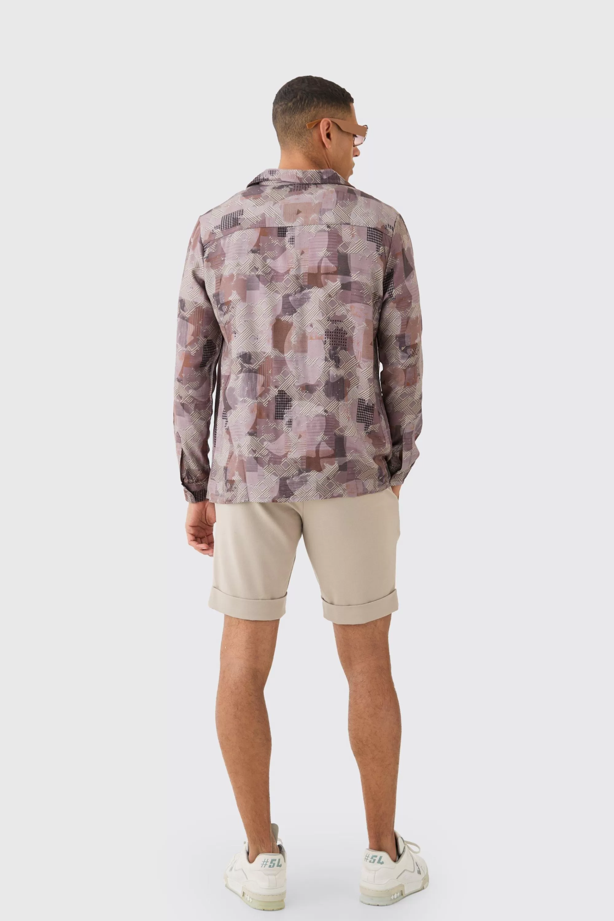 boohooMAN Long Sleeve Viscose Patchwork Shirt | UK