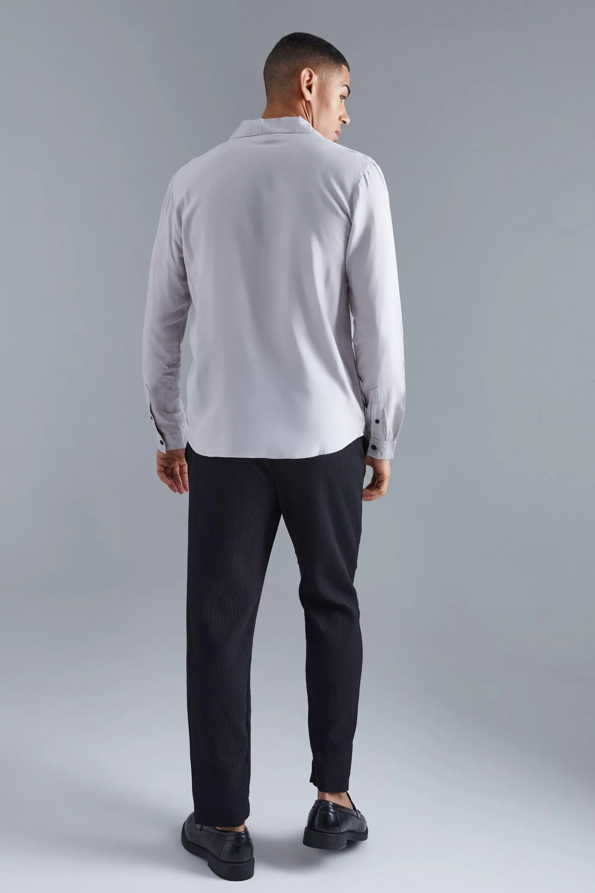 boohooMAN Long Sleeve Viscose Text Shirt | UK