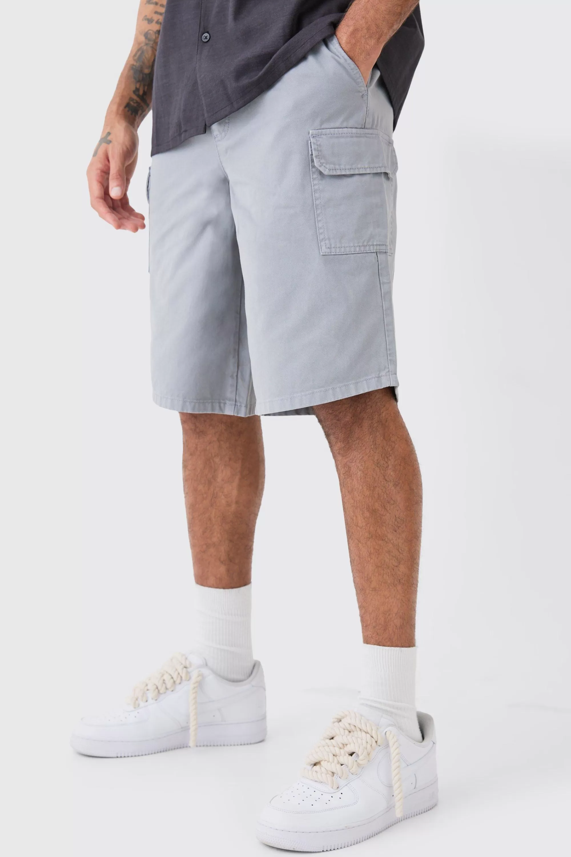 boohooMAN Longer Length Relaxed Fit Elasticated Waist Cargo Shorts | UK